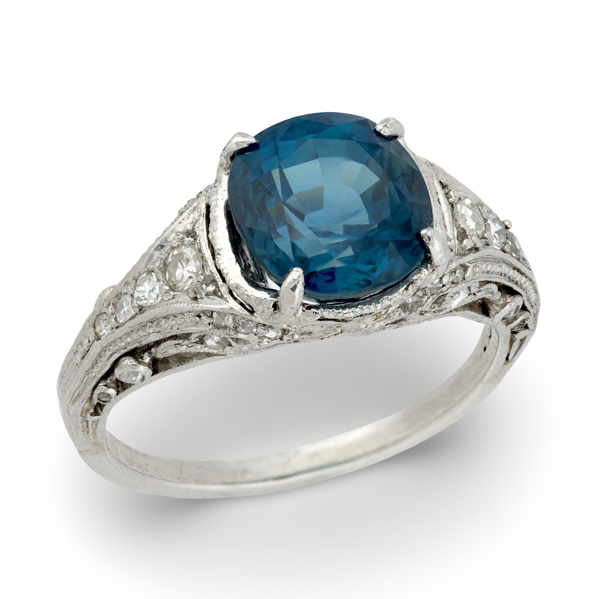 Art Deco Platinum Sapphire & Diamond Ring