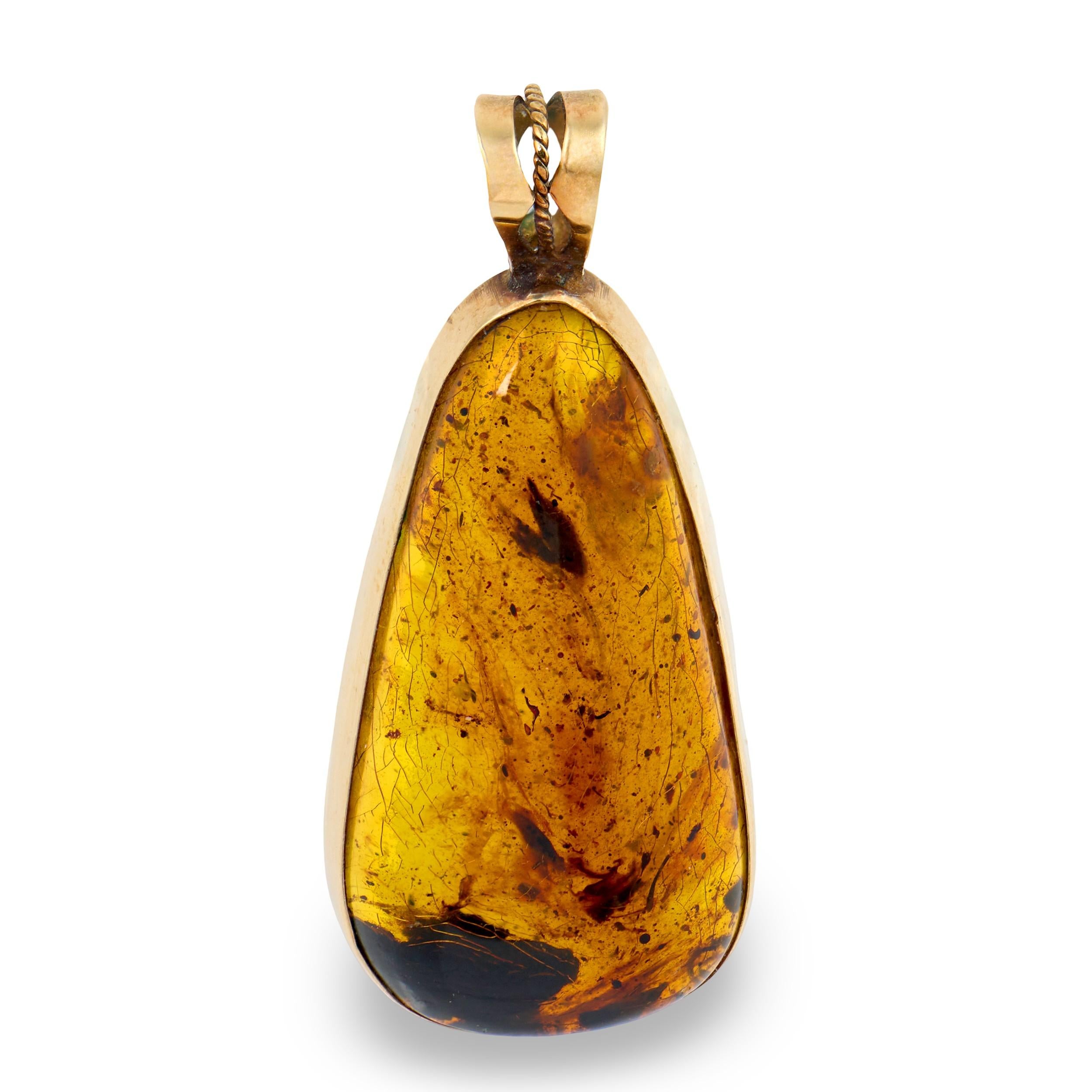 Estate 14k Amber Teardrop Pendant