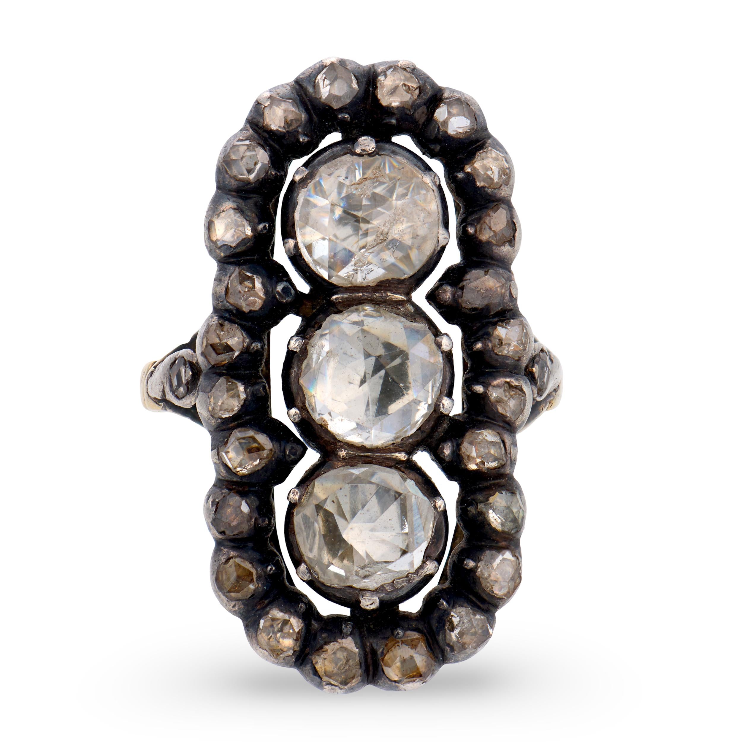 Georgian 18k/Sterling Silver Diamond Navette Ring