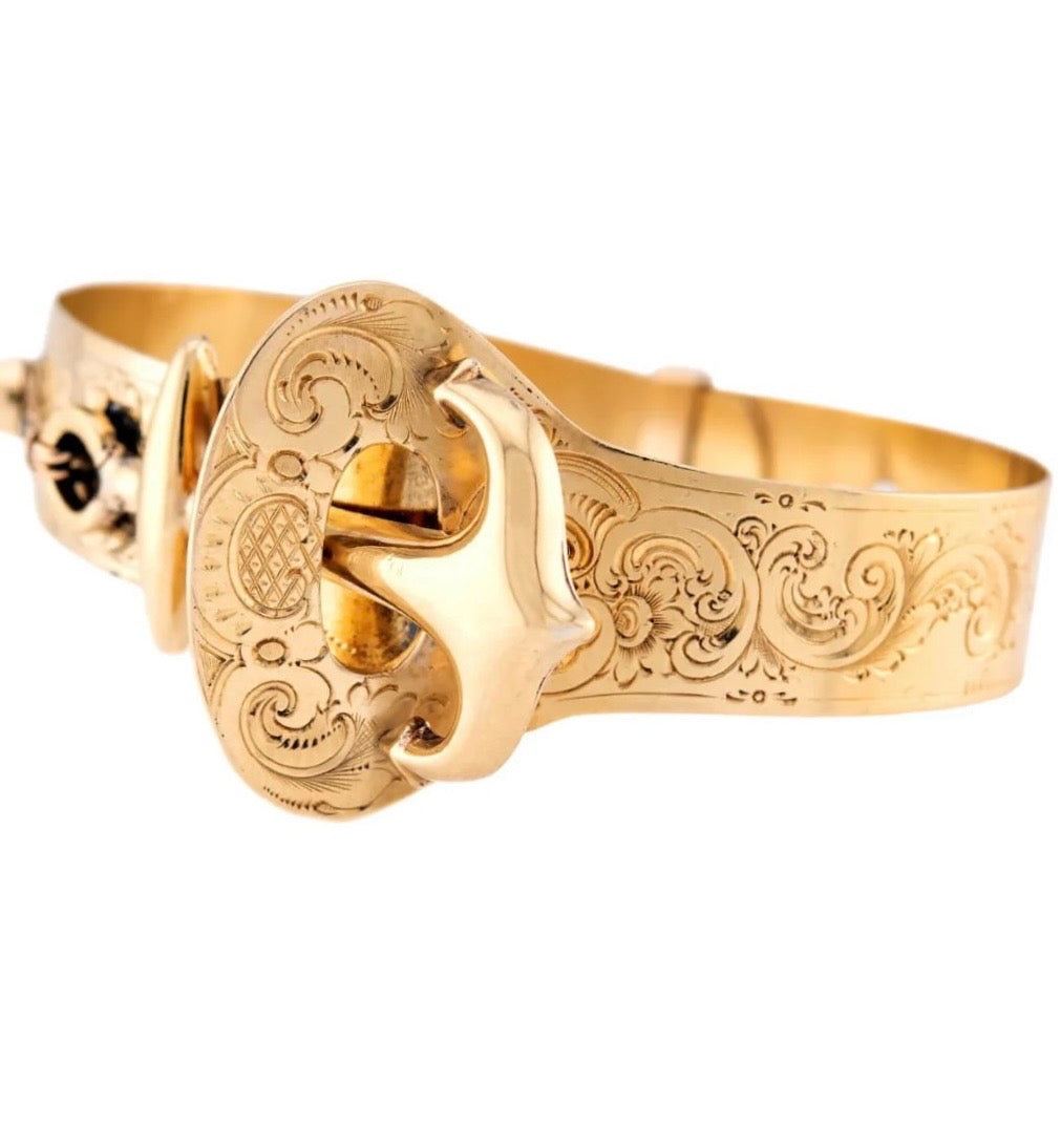Victorian 18k Anchor-Motif Buckle Bangle