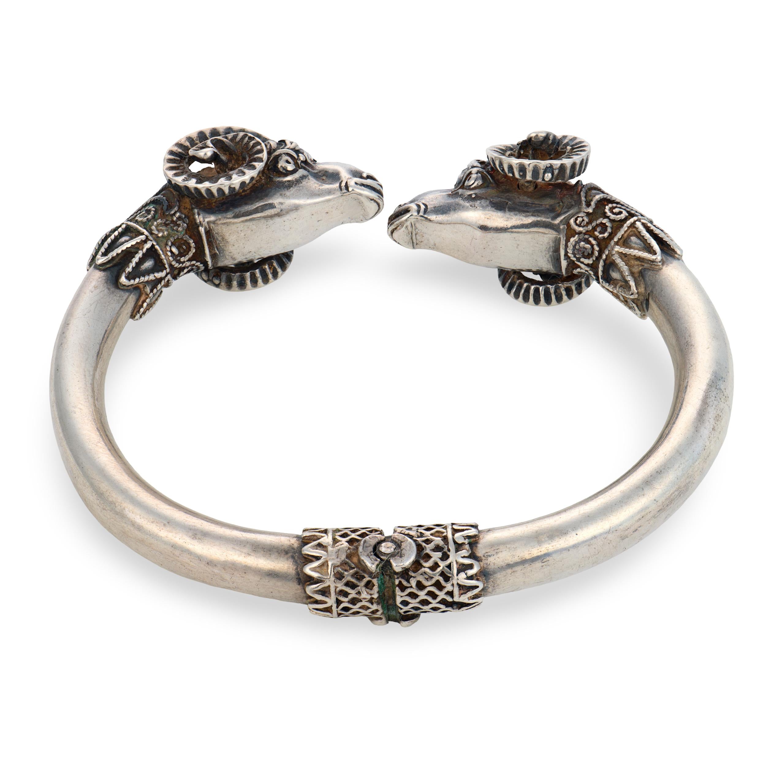 Retro Sterling Silver Ram's Head-Motif Bangle