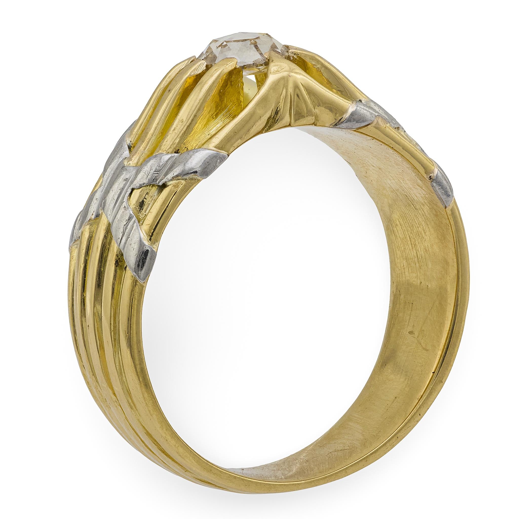 Art Nouveau 18k/Platinum Diamond Engagement Ring 0.41ct