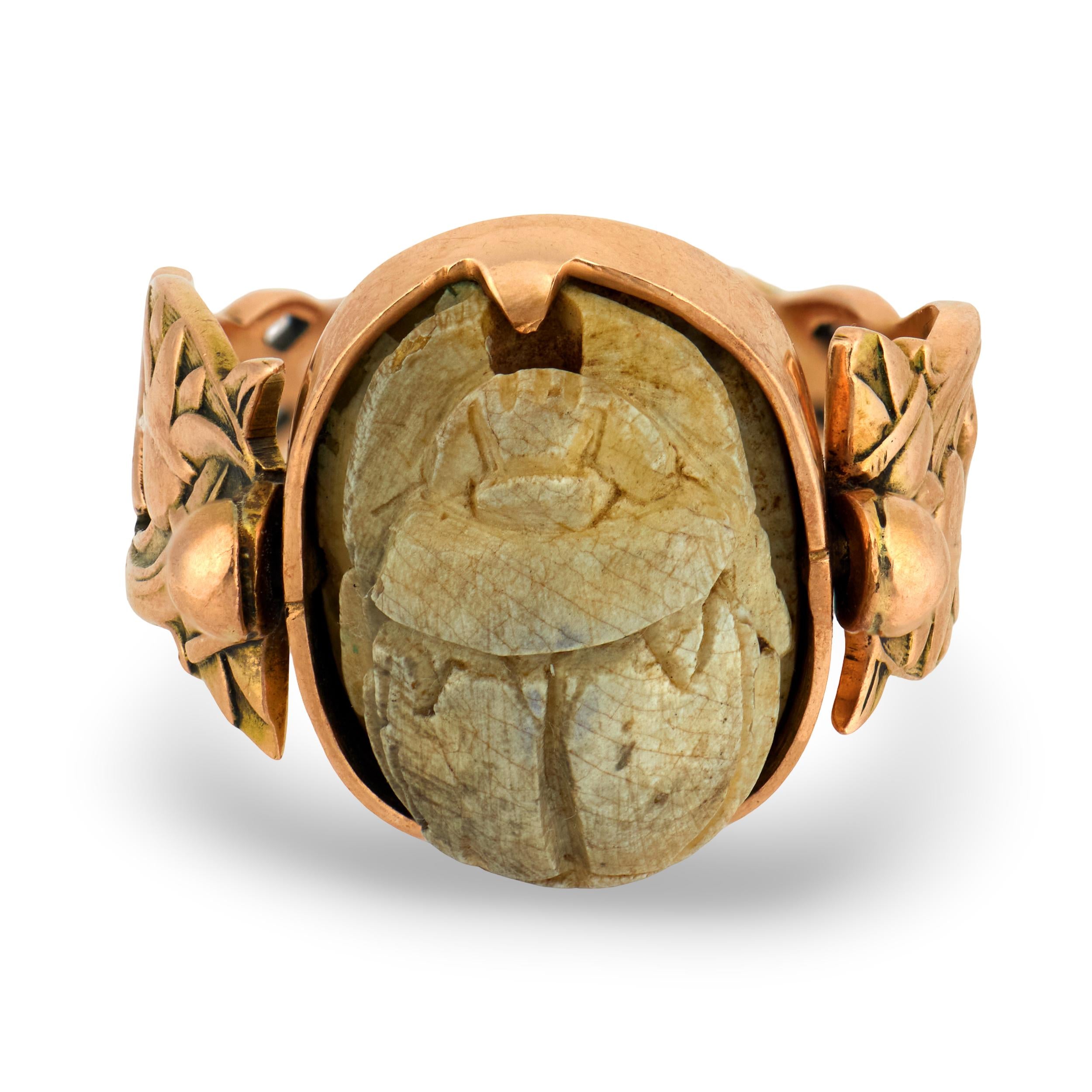 Victorian 14k Faience Scarab Flip Ring