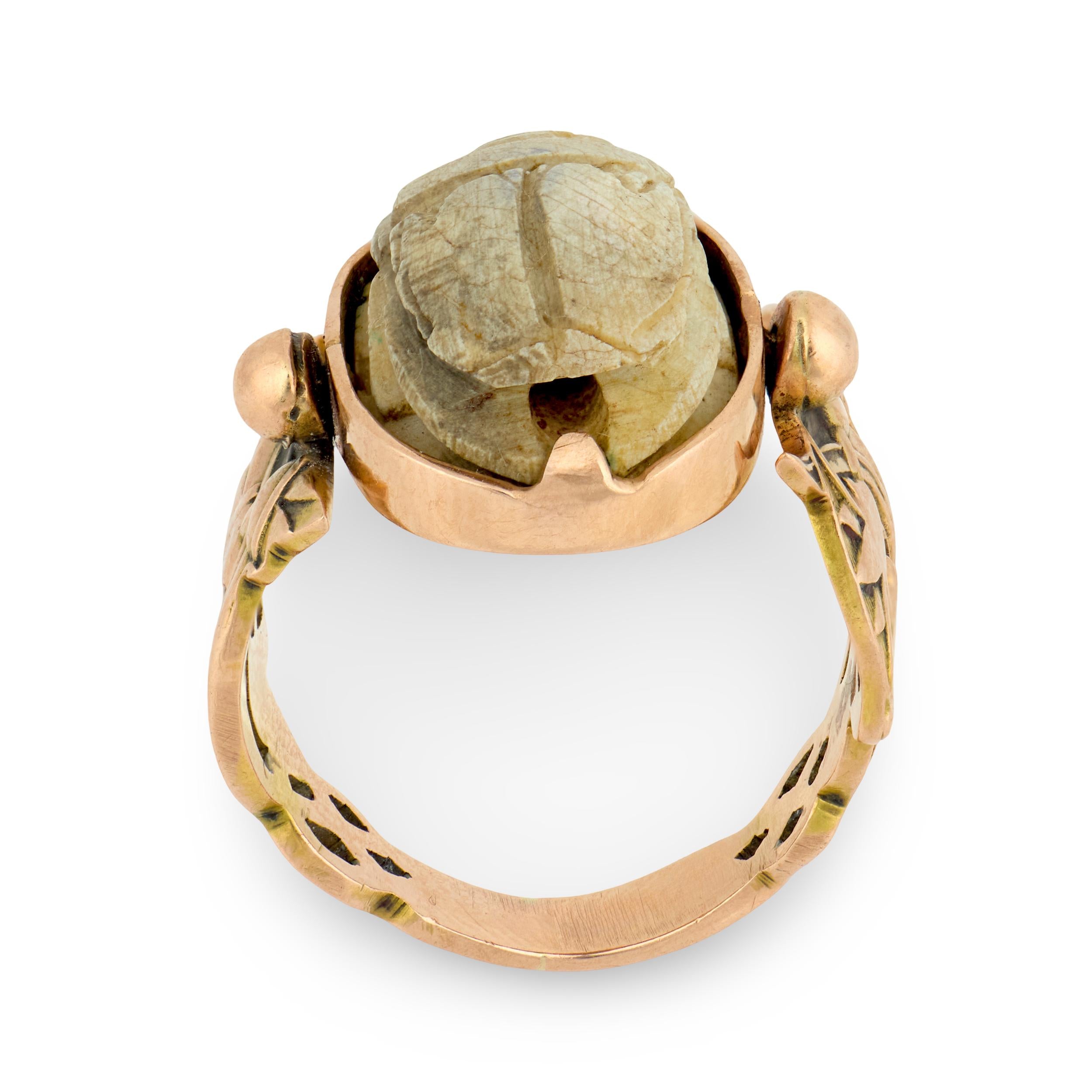 Victorian 14k Faience Scarab Flip Ring