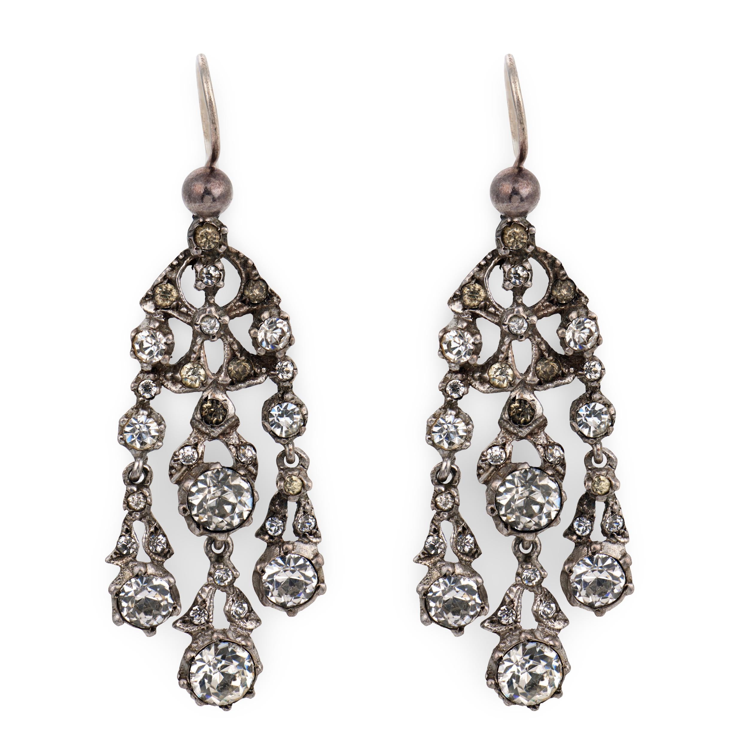 Victorian Sterling Silver Paste Chandelier Earrings