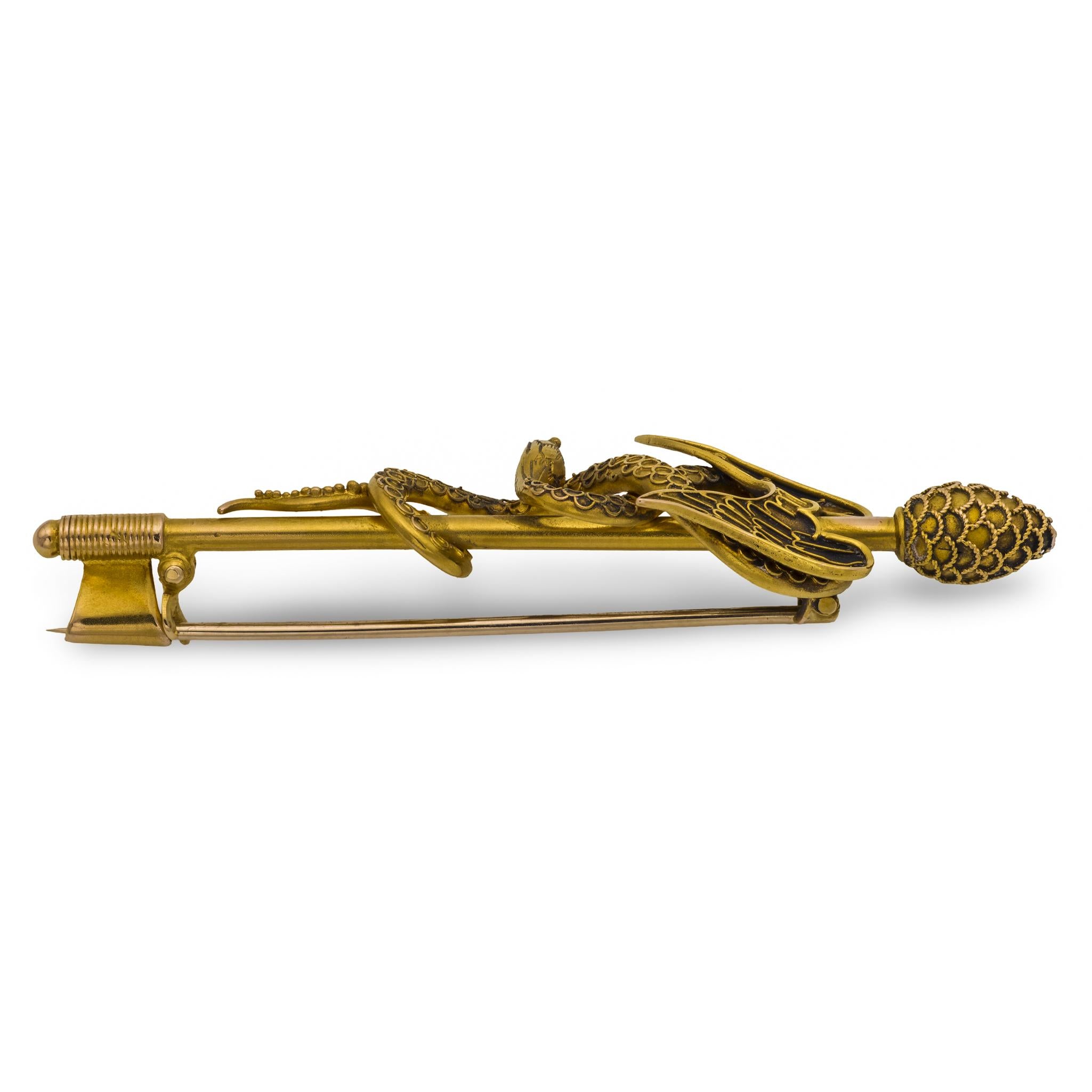Victorian 14k Rod of Asclepius Pin