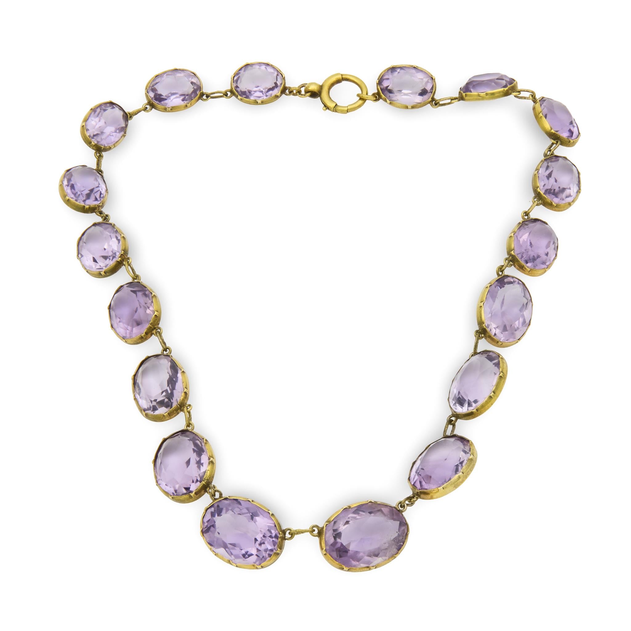 Victorian 9k/Silver Gilt Amethyst Riviera Necklace