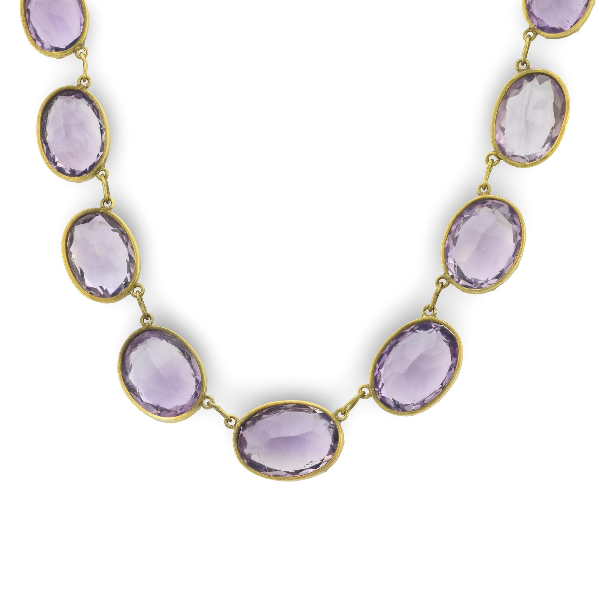Victorian 9k/Silver Gilt Amethyst Riviera Necklace