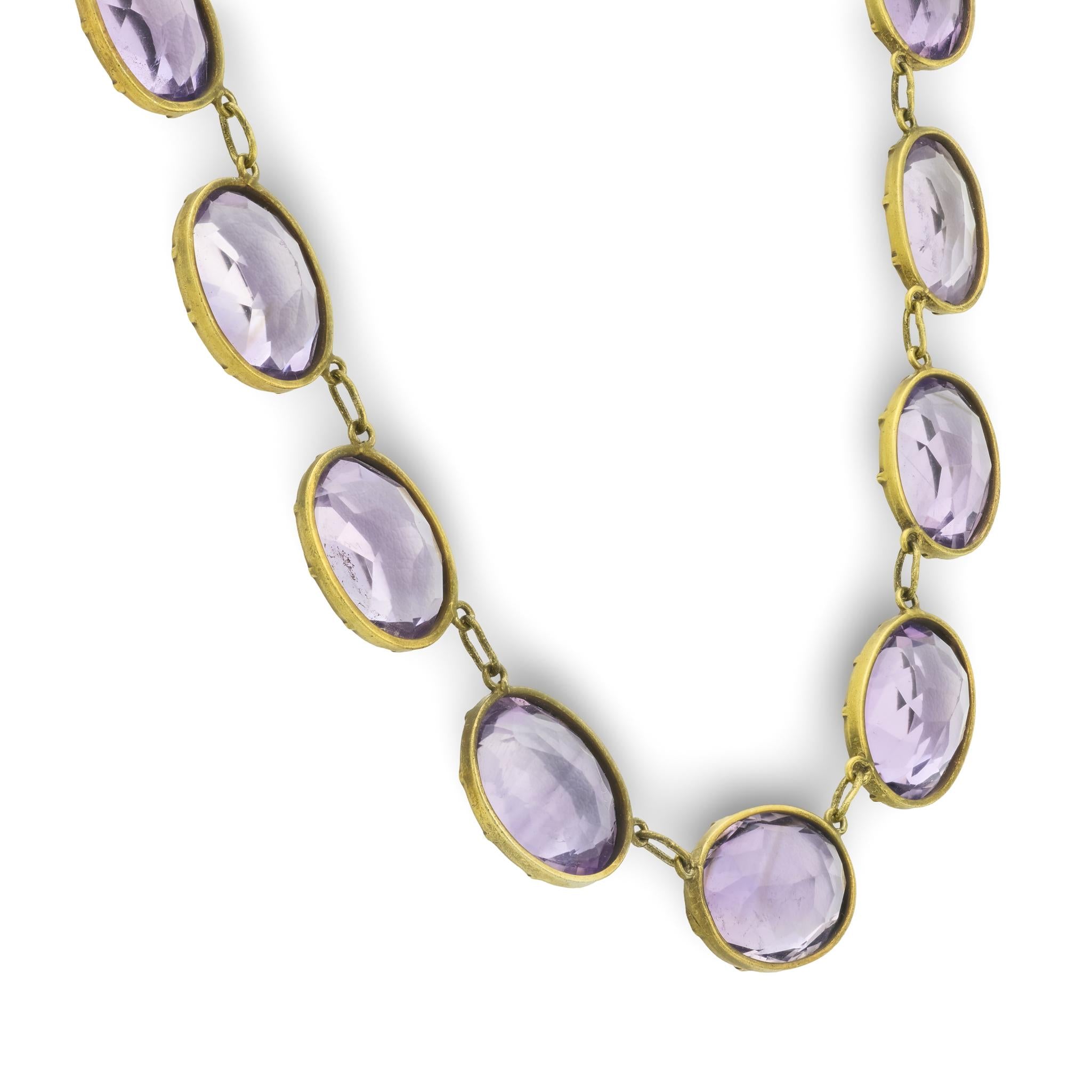 Victorian 9k/Silver Gilt Amethyst Riviera Necklace