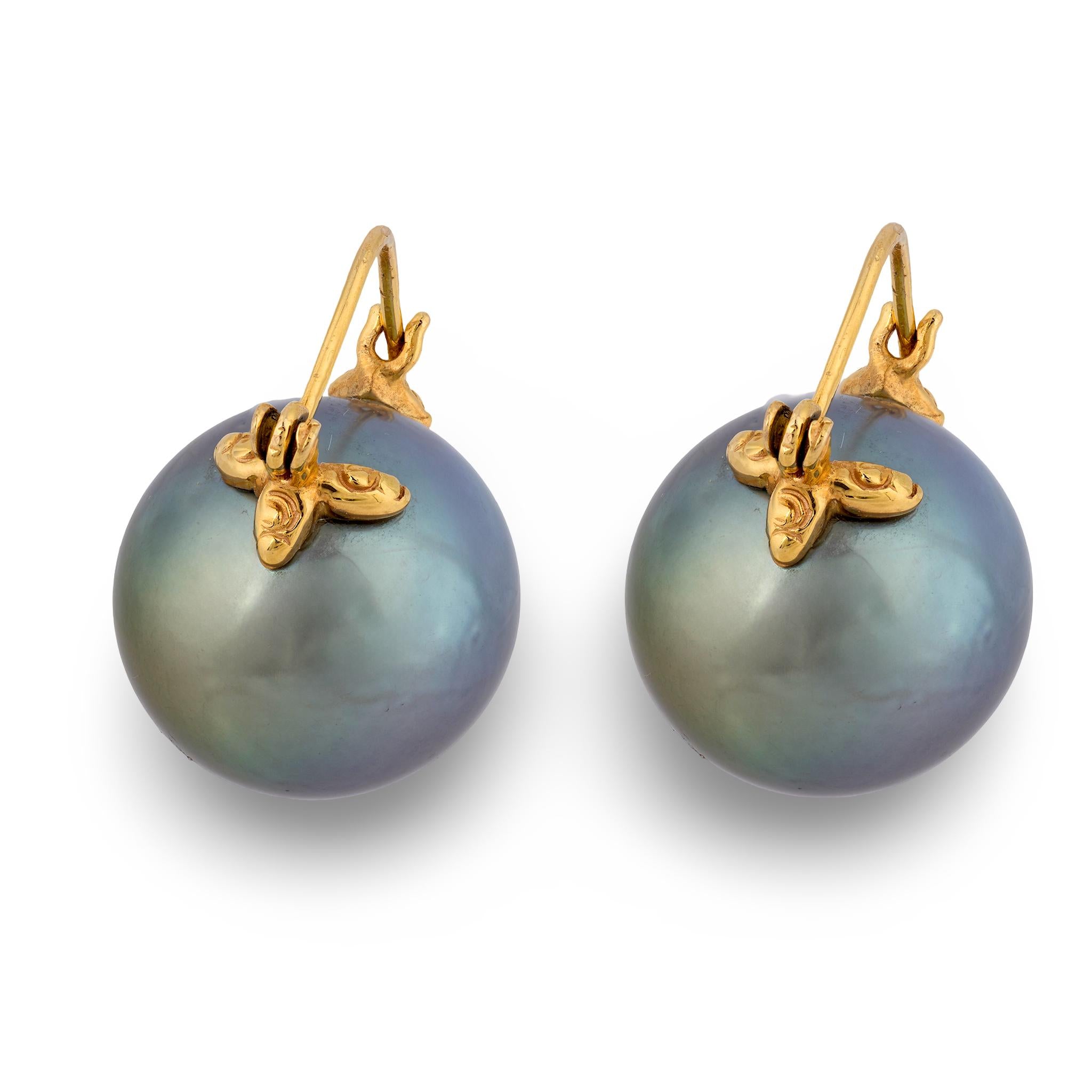 Estate 14k Black Tahitian Pearl Earring 14mm