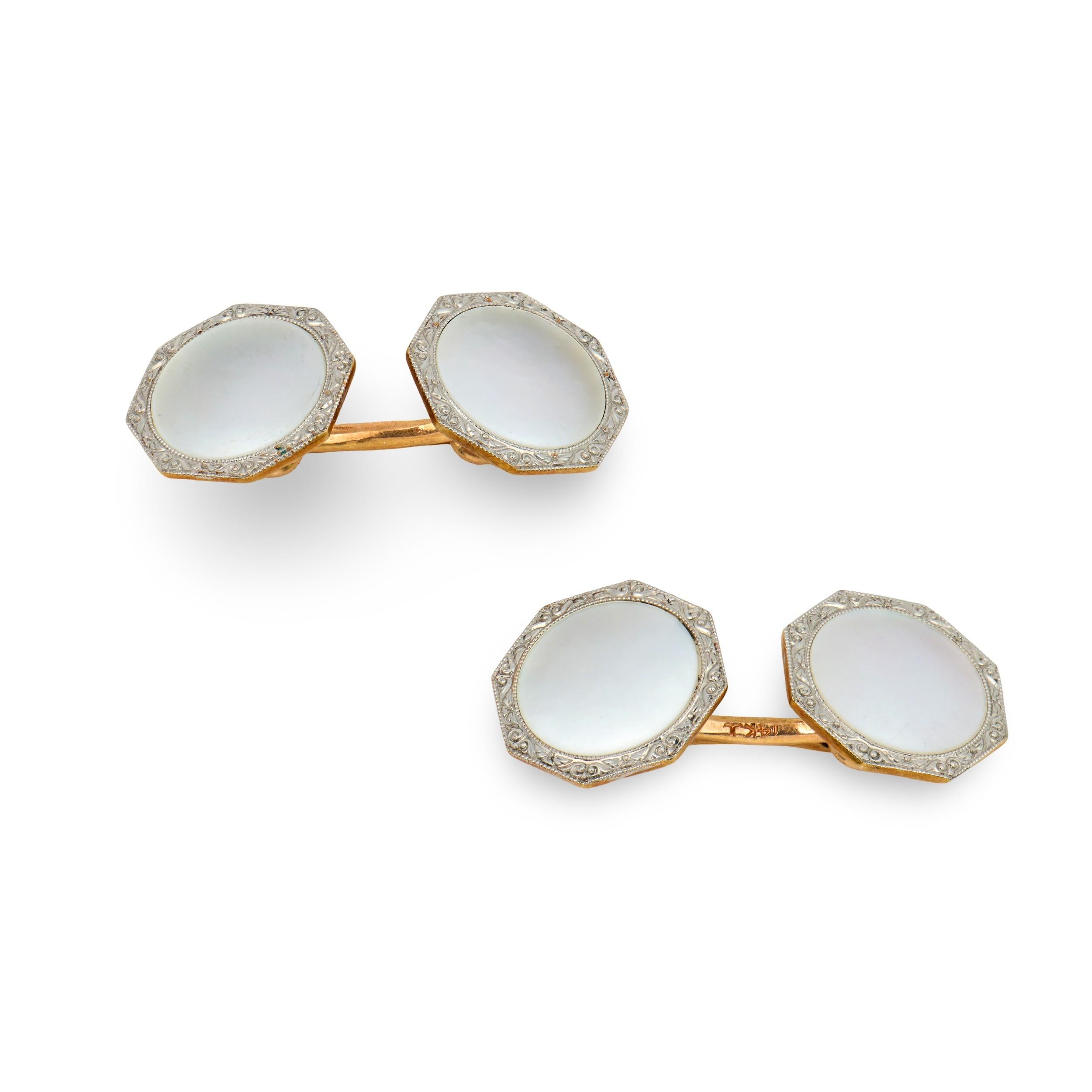 KREMENTZ & CO. Edwardian 14k/Platinum Mother of Pearl Cufflinks
