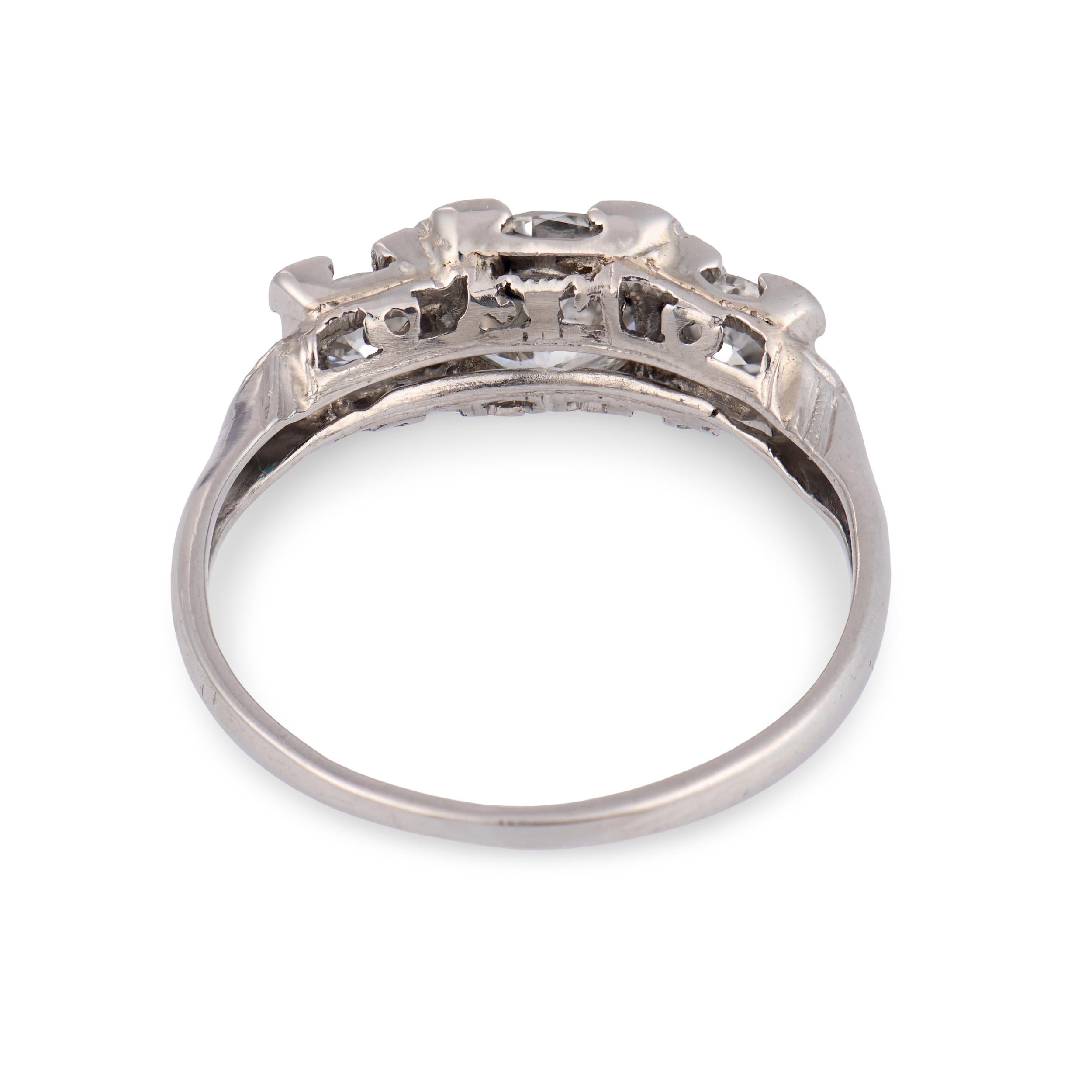 Art Deco Palladium Diamond Three Stone Ring