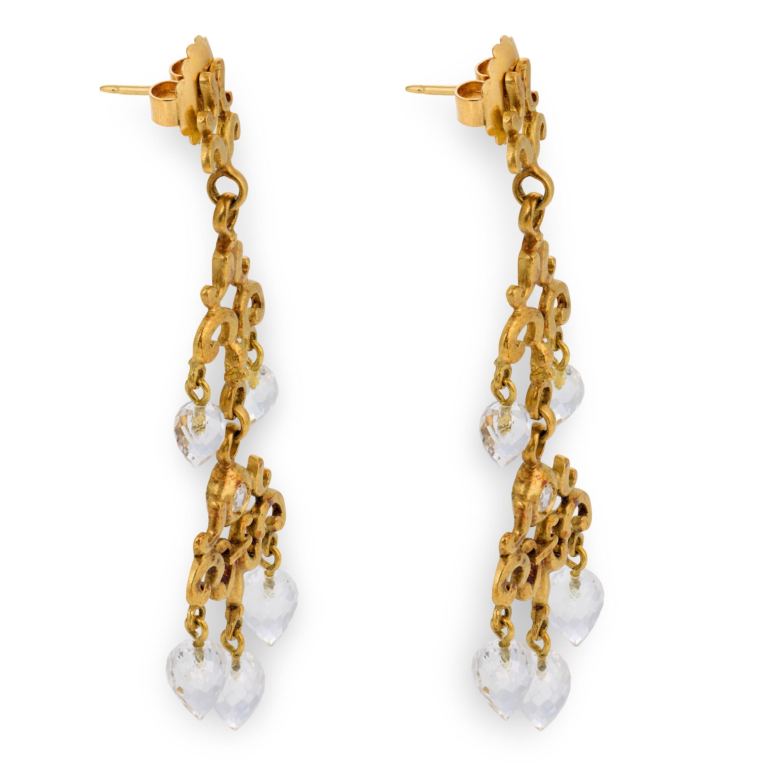 Estate 18k Diamond & Topaz Briolette Chandelier Earrings