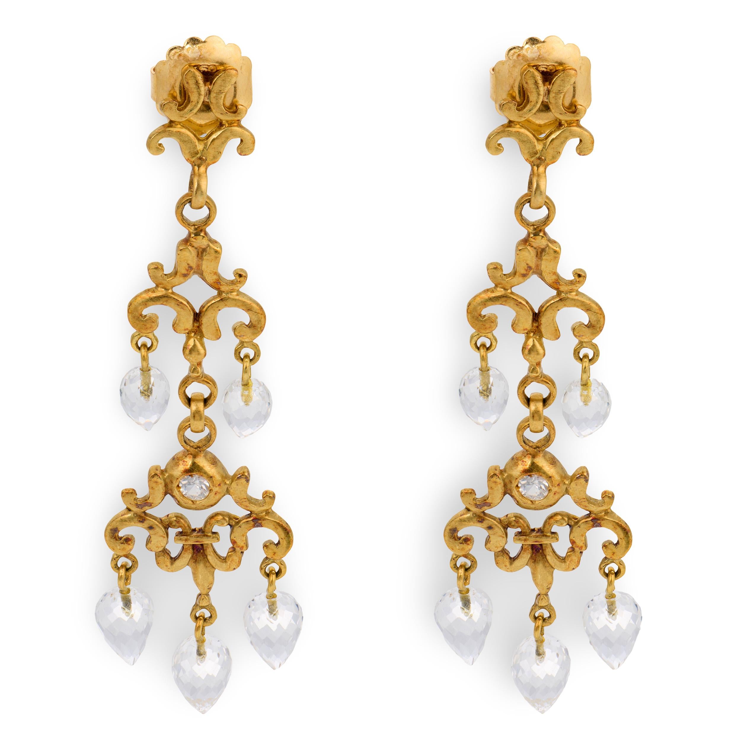 Estate 18k Diamond & Topaz Briolette Chandelier Earrings