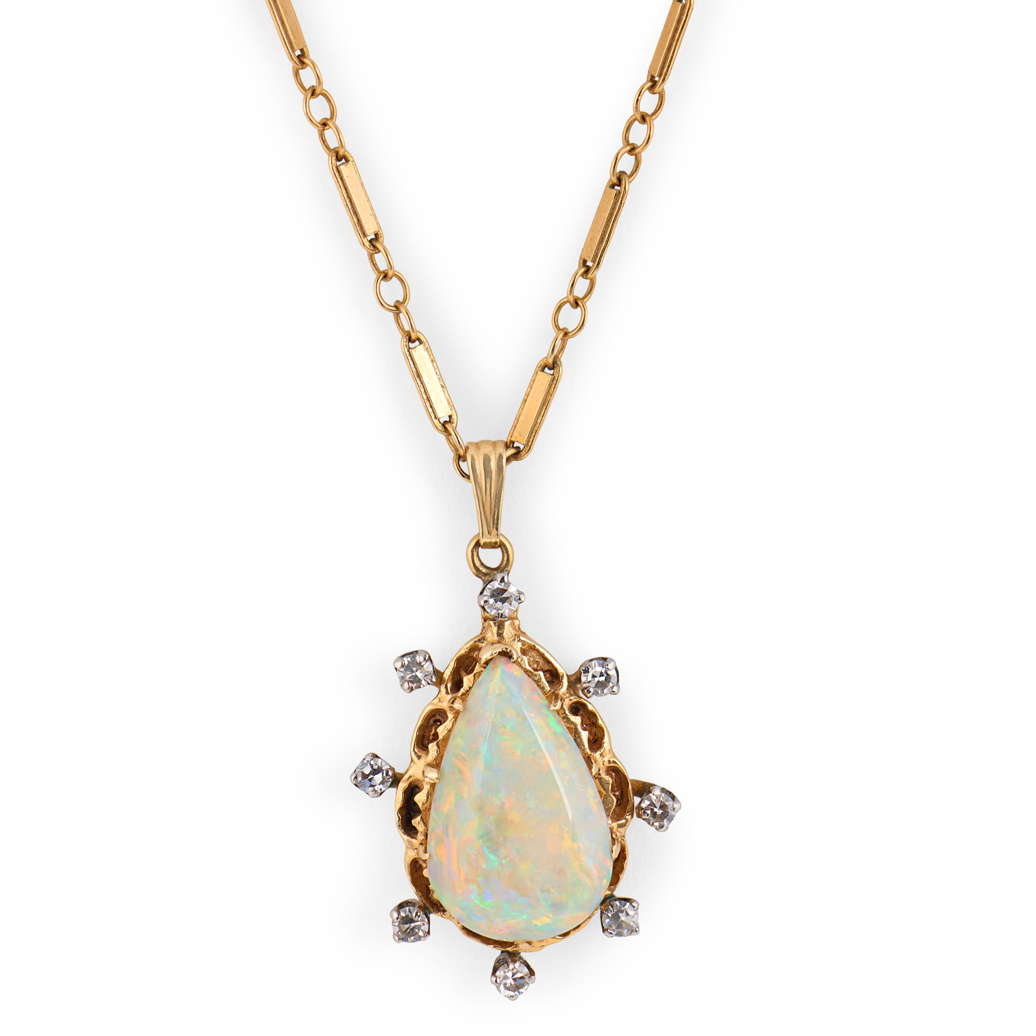 Vintage 14k Opal & Diamond Pendant Necklace