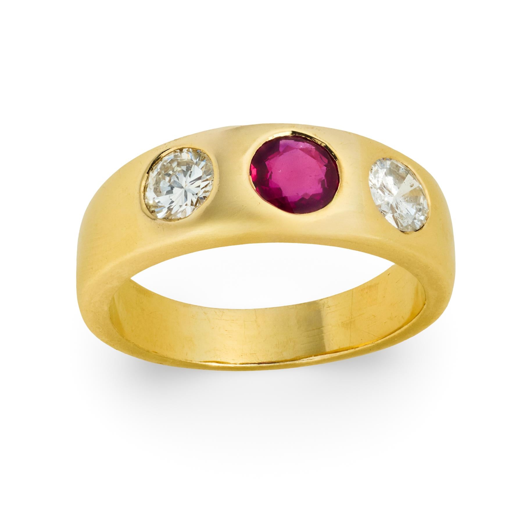 Vintage 14k Ruby & Diamond Flush Mount Ring