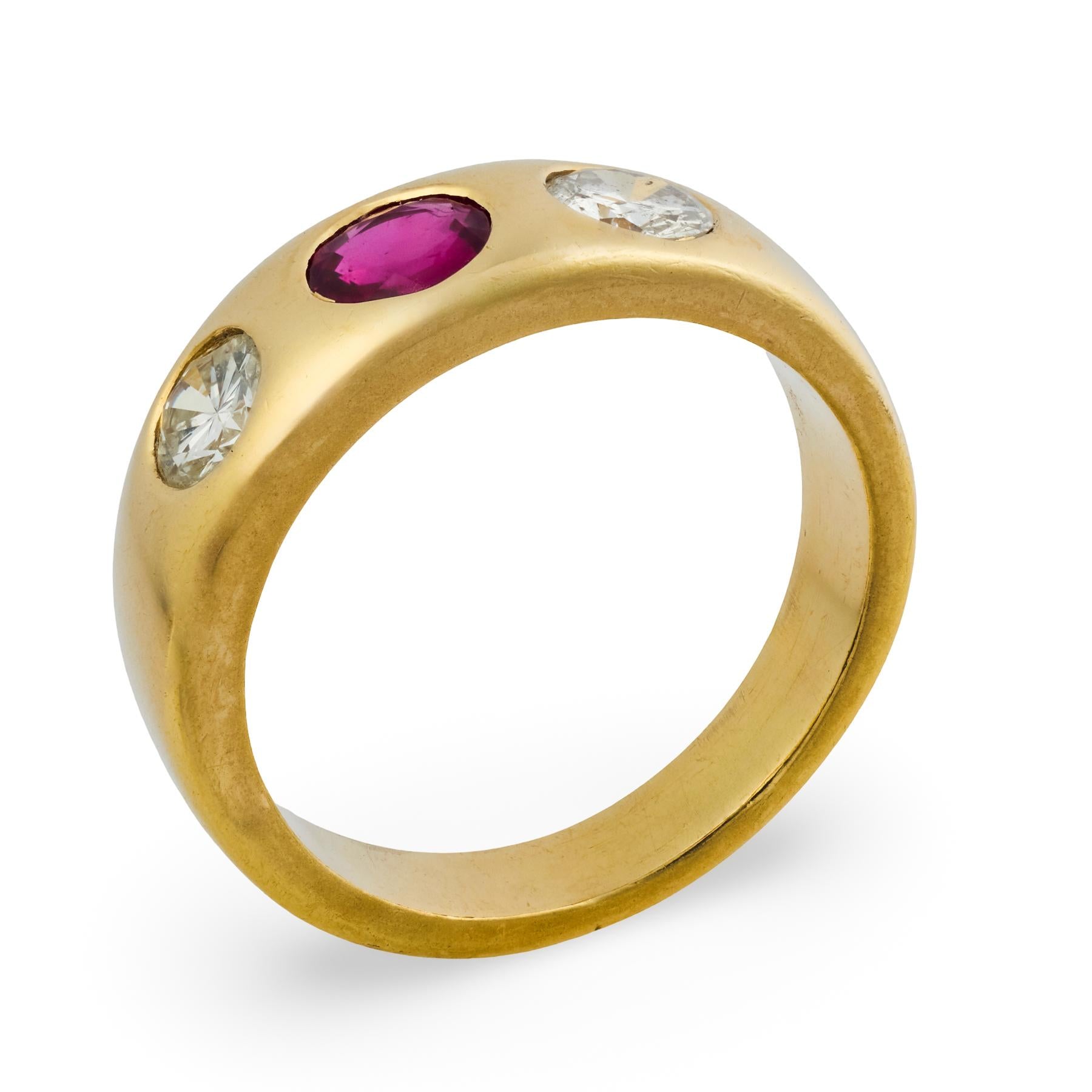 Vintage 14k Ruby & Diamond Flush Mount Ring