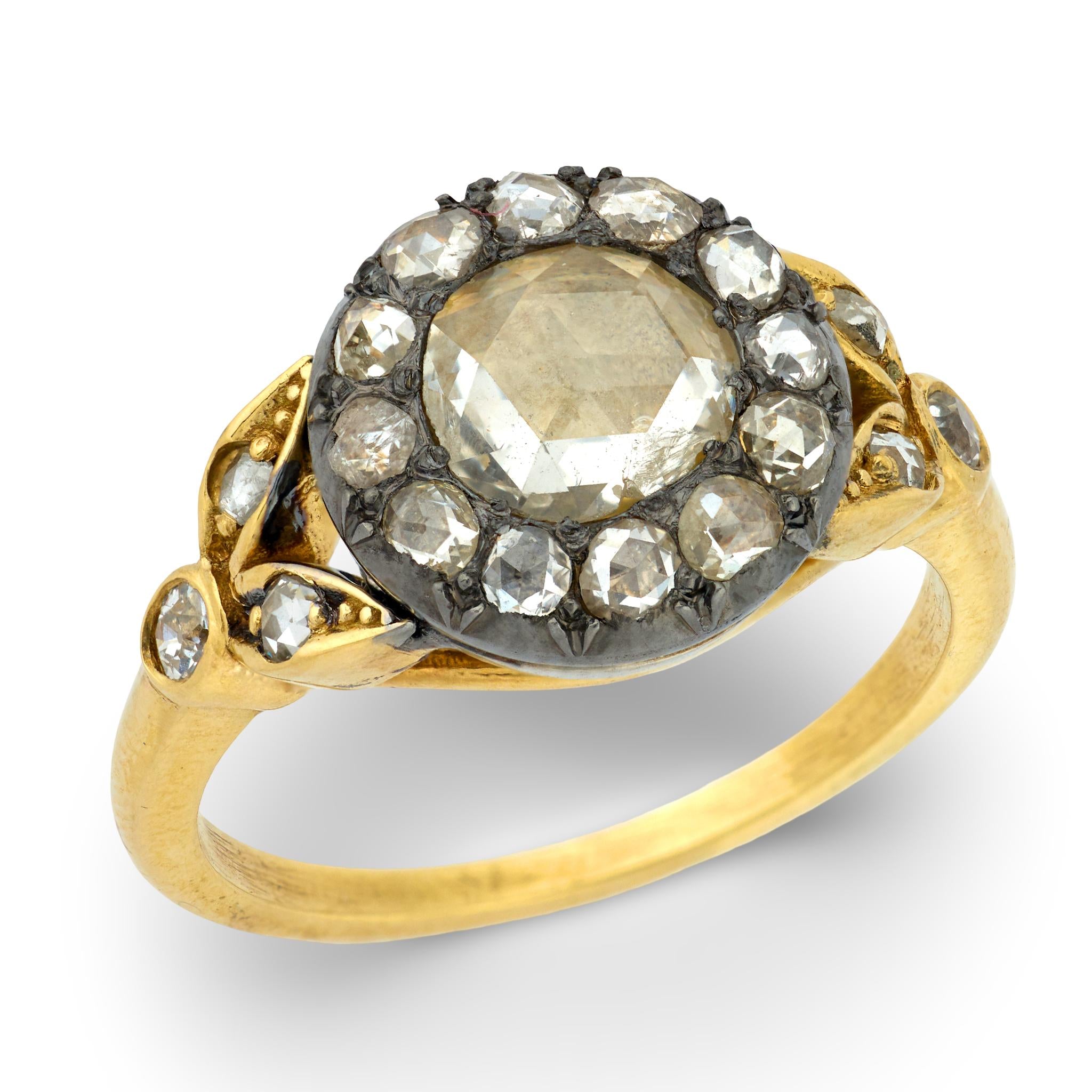 Victorian 18k/Sterling Silver Diamond Halo Ring .65ct