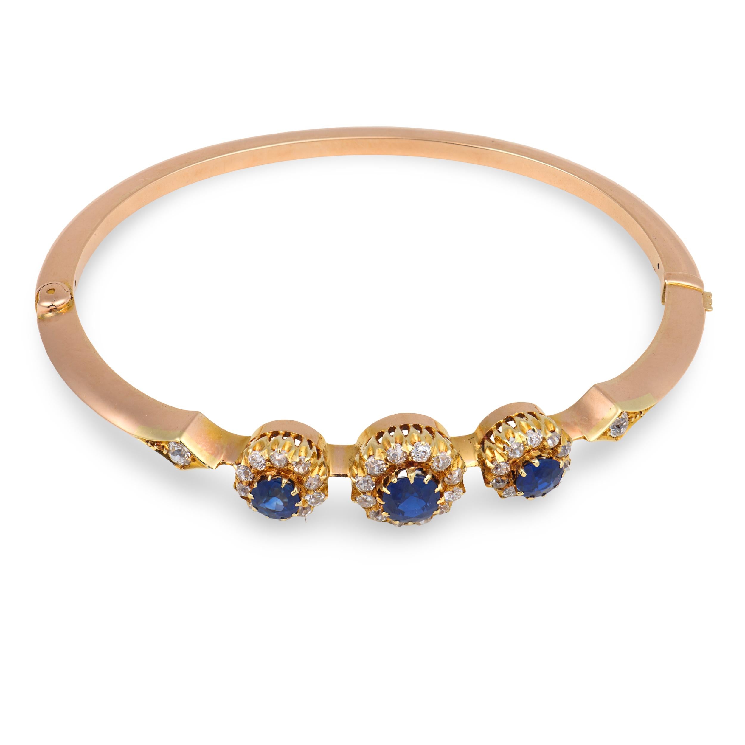 Victorian 18k Sapphire & Diamond Halo Bangle