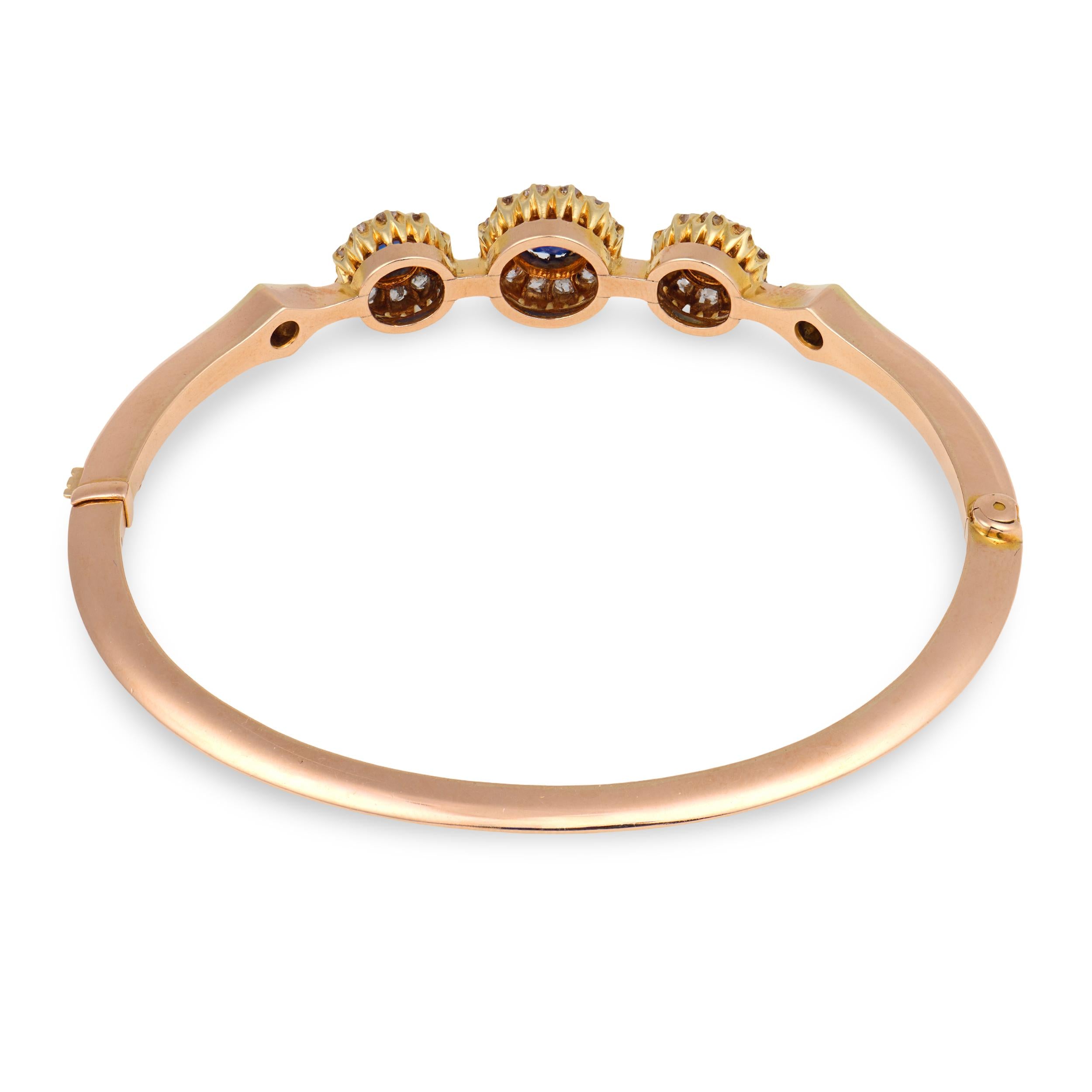 Victorian 18k Sapphire & Diamond Halo Bangle