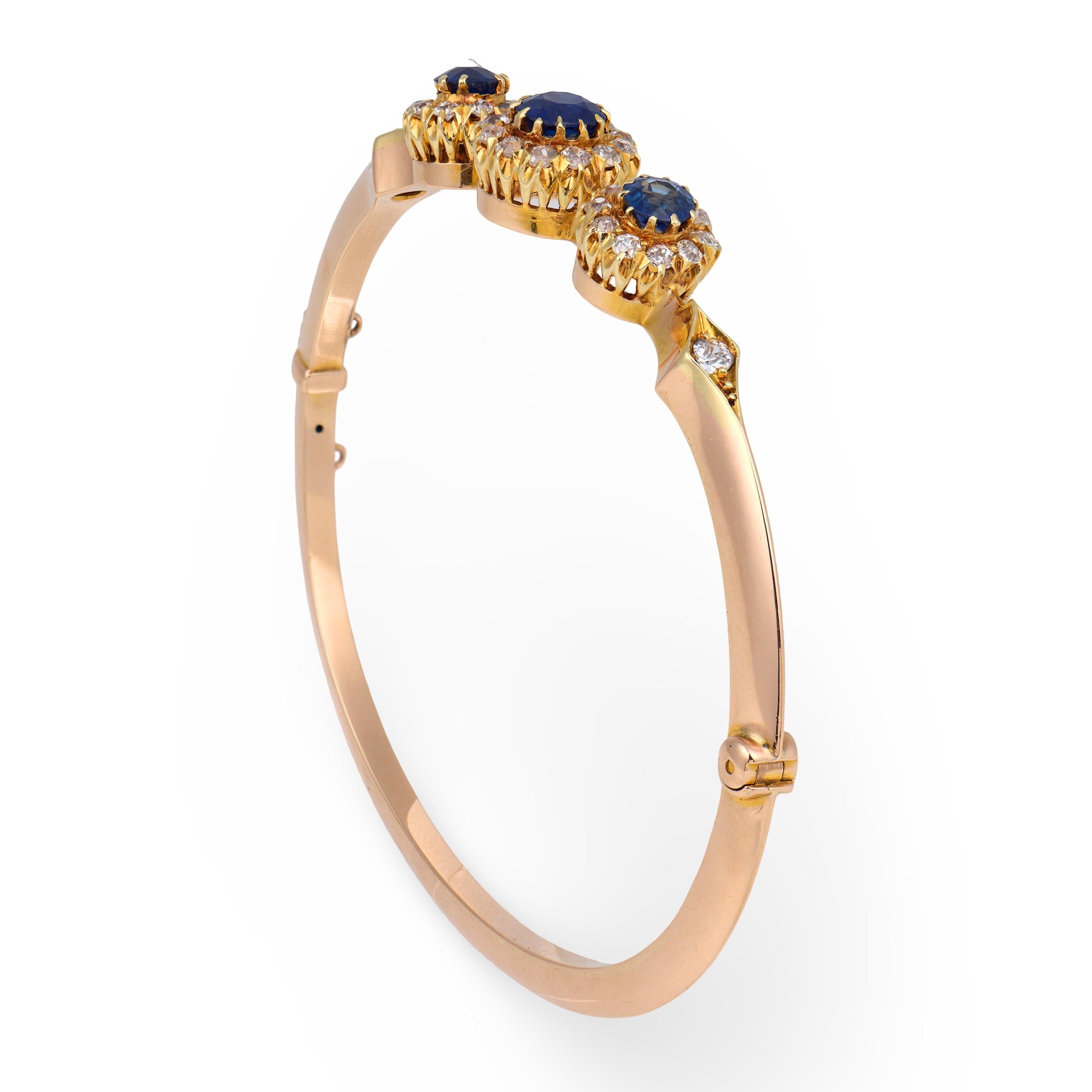 Victorian 18k Sapphire & Diamond Halo Bangle