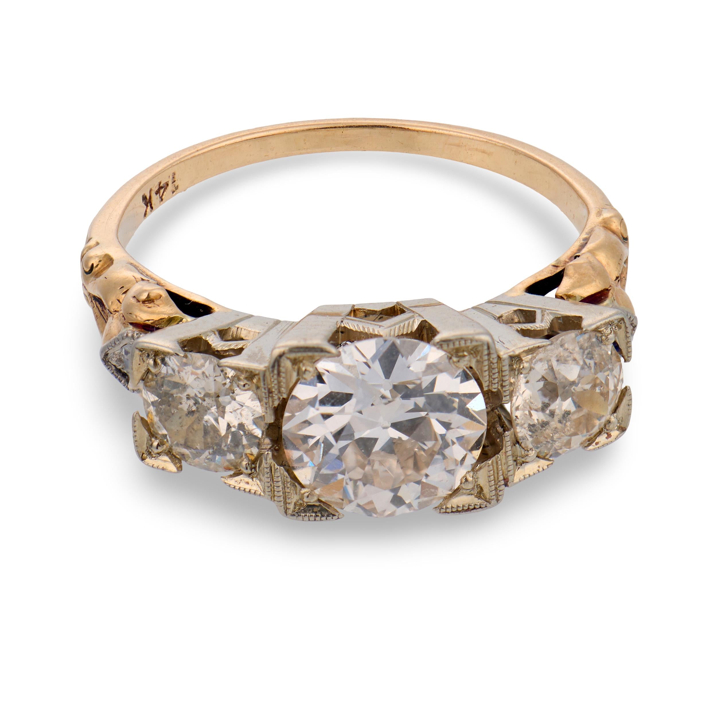 Edwardian 14k/Platinum Diamond Three Stone Ring