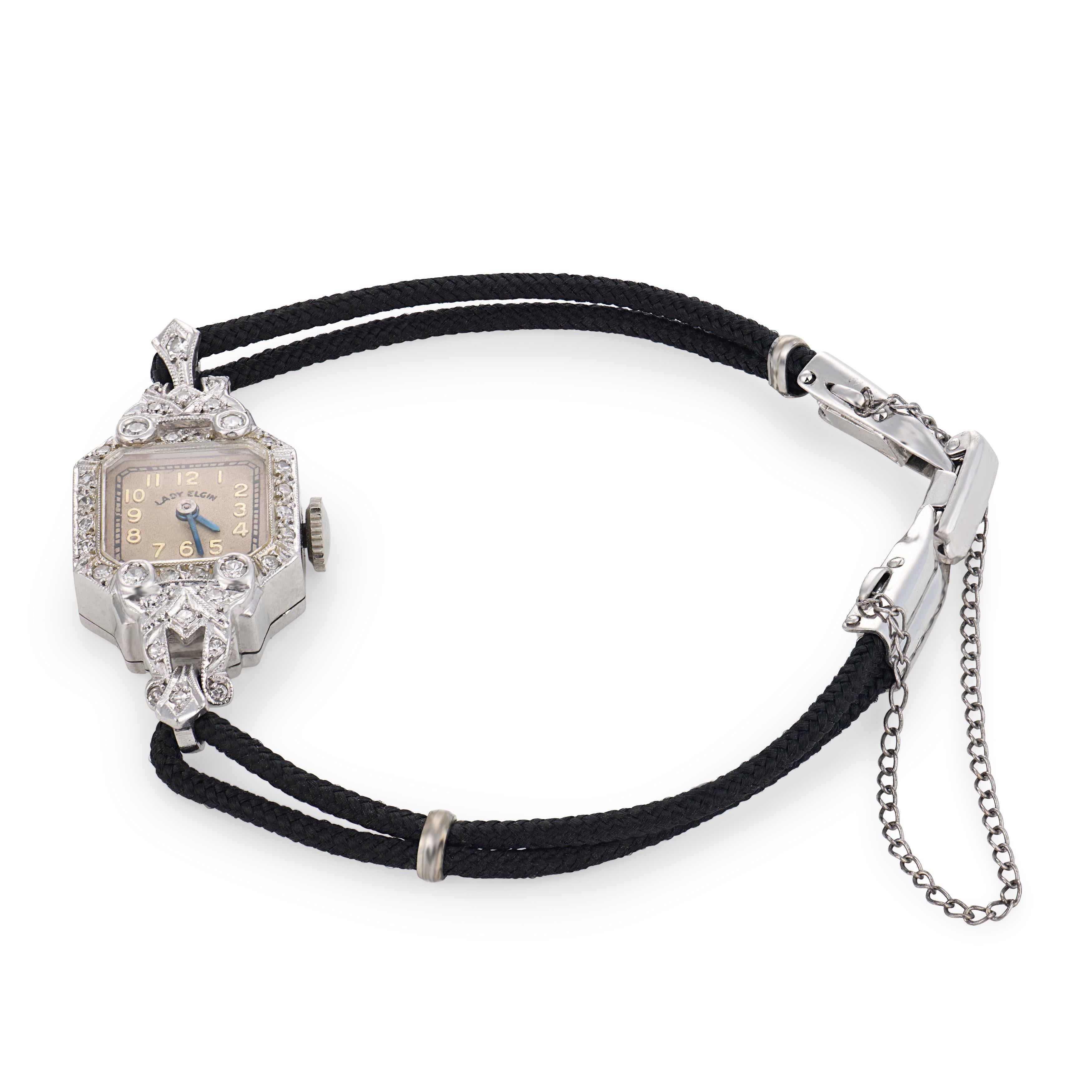 LADY ELGIN Art Deco Platinum Diamond Wristwatch
