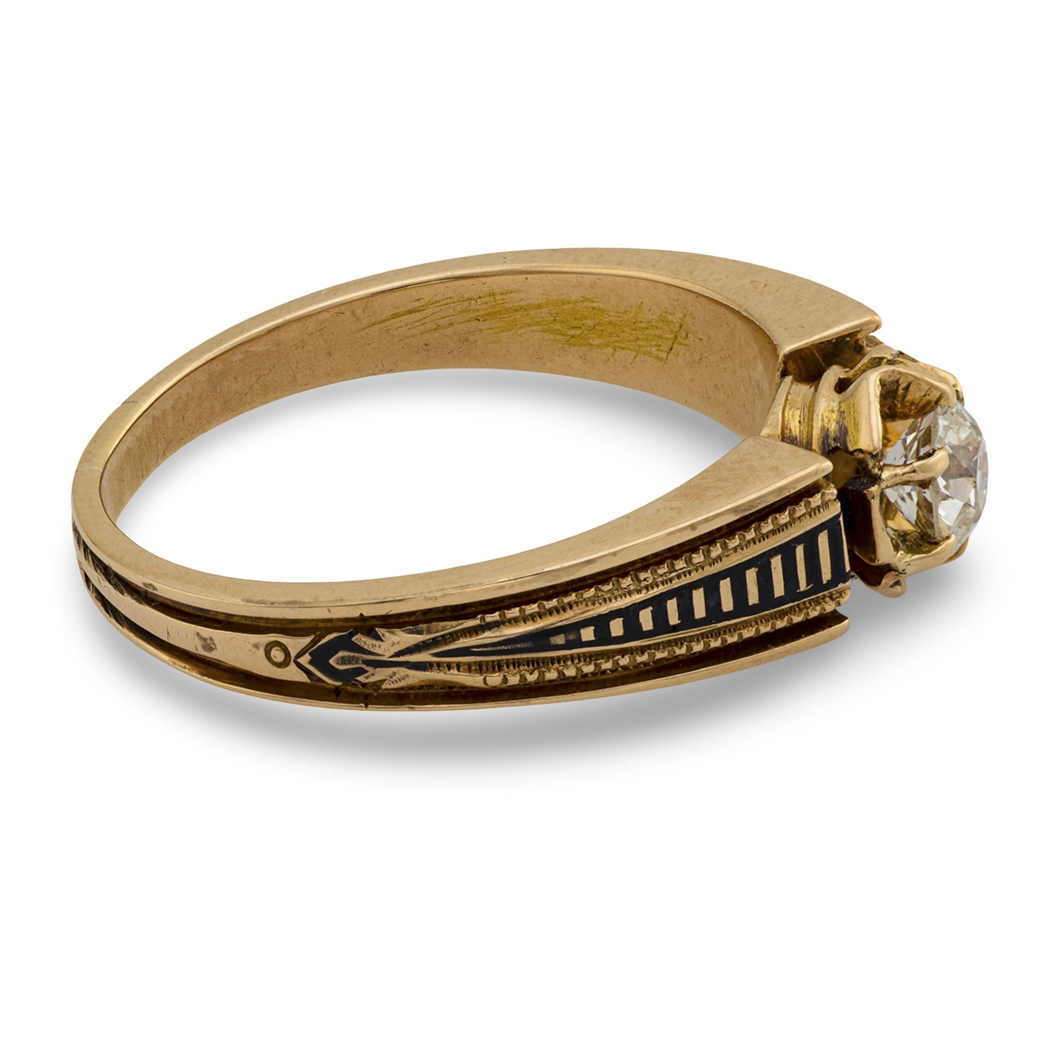 Victorian 14k Diamond and Enamel Engagement Ring .4ct