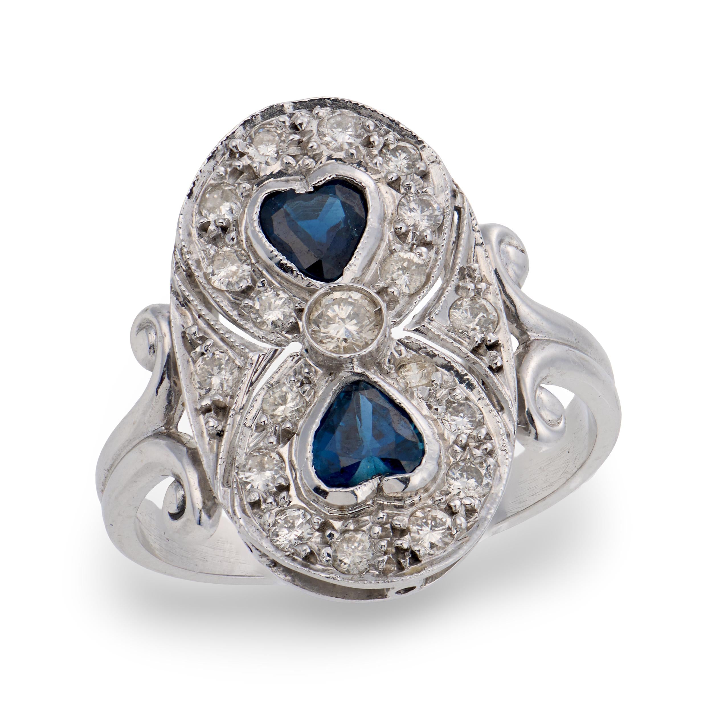 Art Deco 14k Sapphire & Diamond Navette Ring