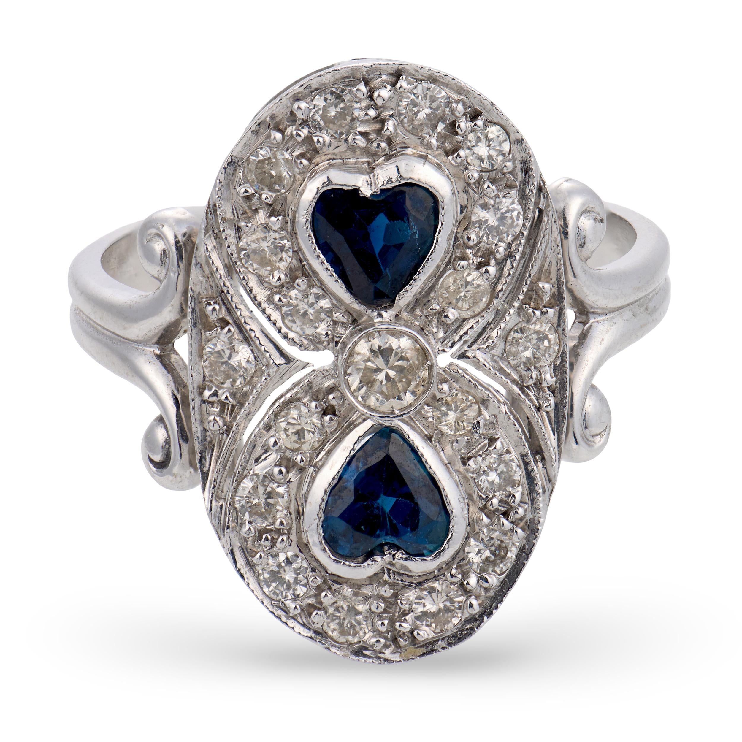 Art Deco 14k Sapphire & Diamond Navette Ring