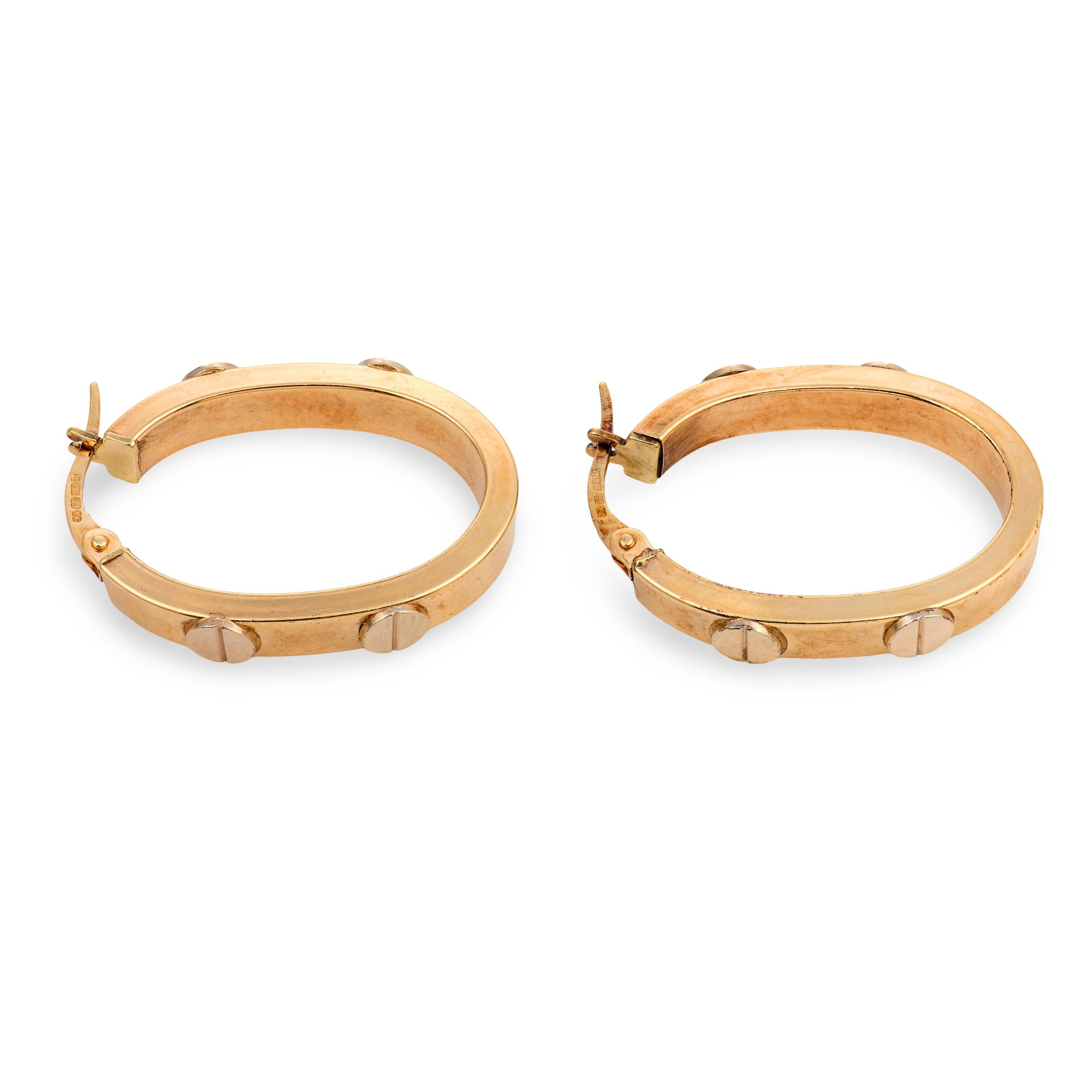 Vintage 9k Screw-Motif Hoop Earrings