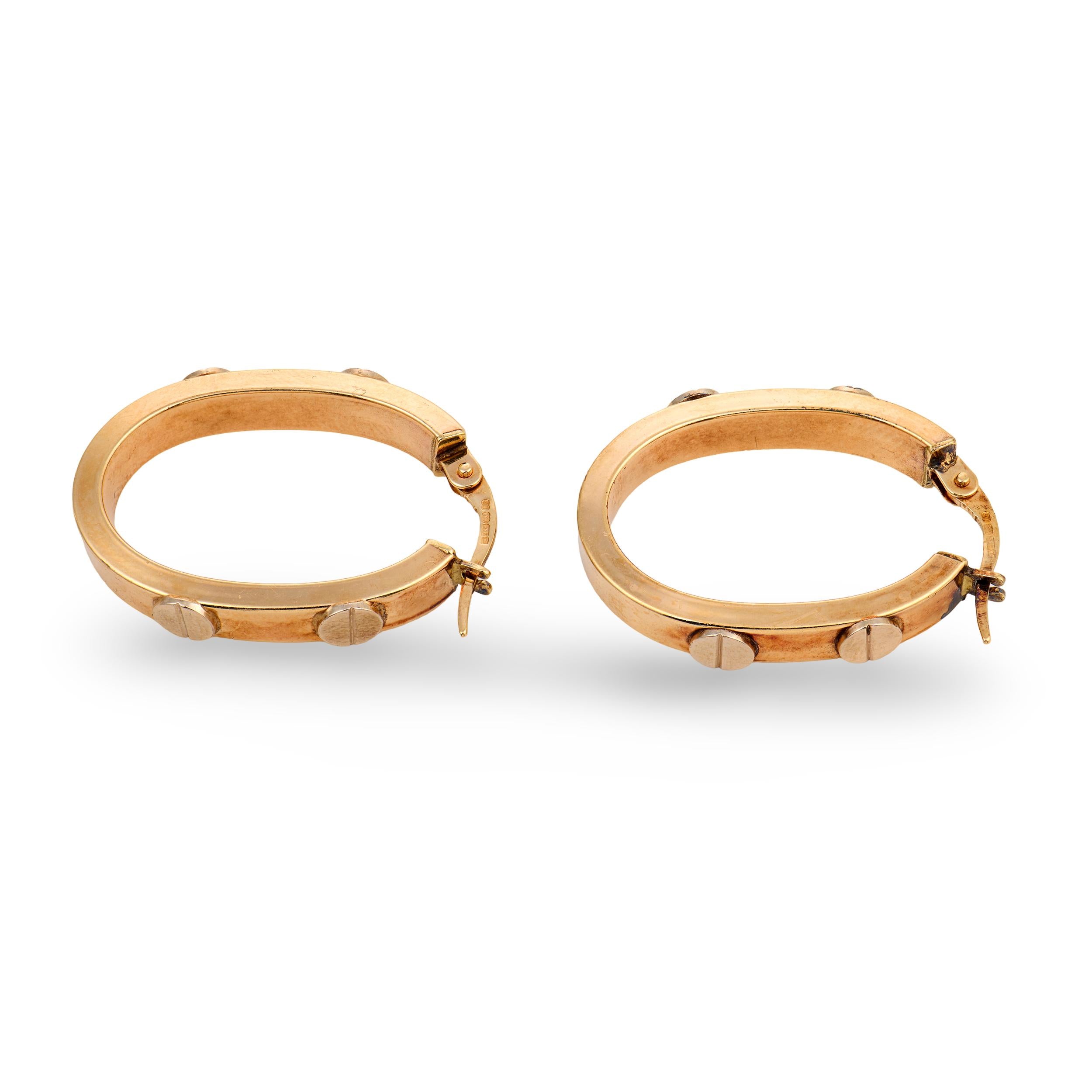 Vintage 9k Screw-Motif Hoop Earrings