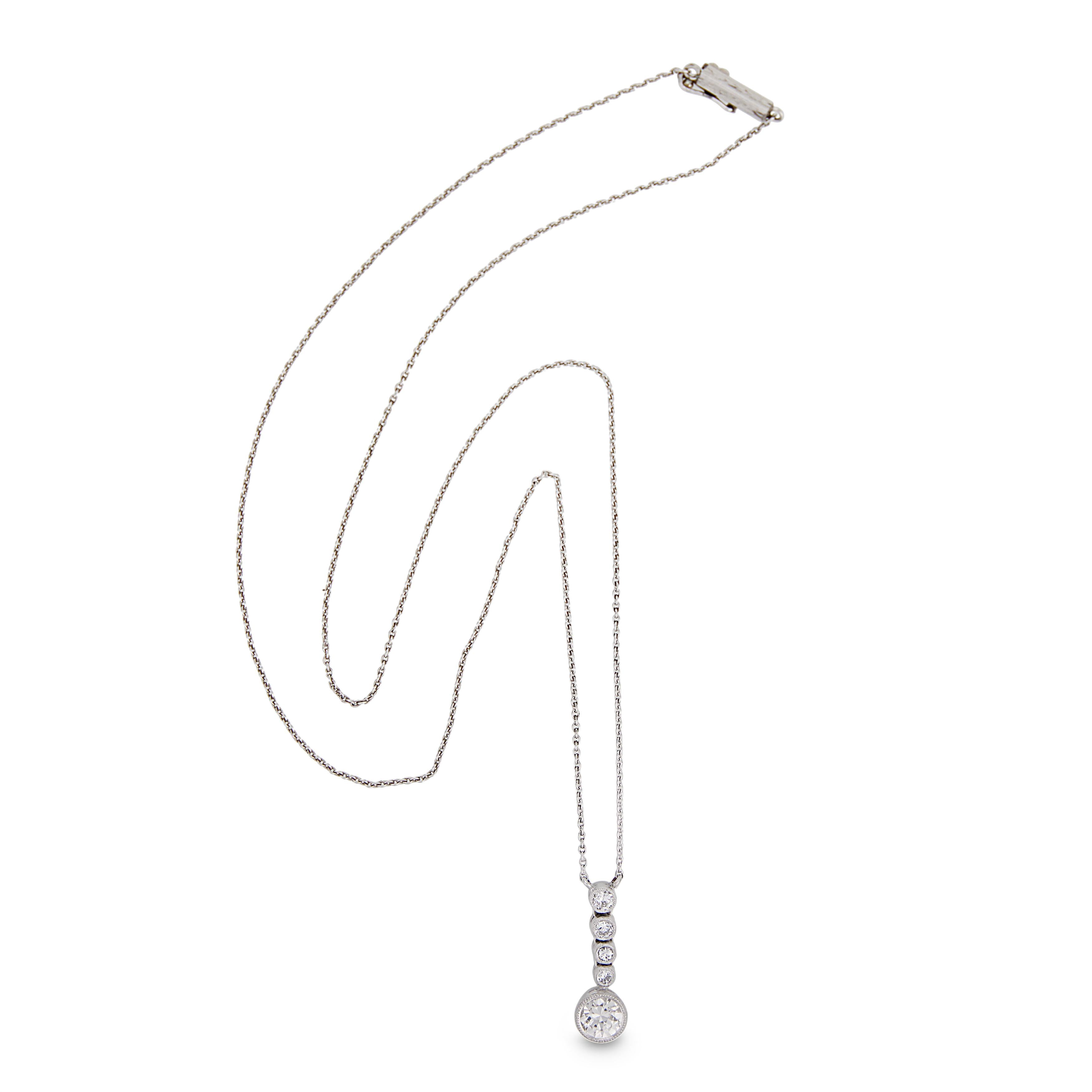Art Deco Platinum Diamond Drop Pendant Necklace