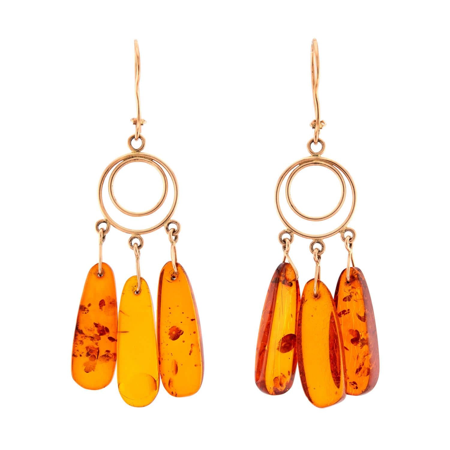 Estate 18k Amber Dangle Earrings