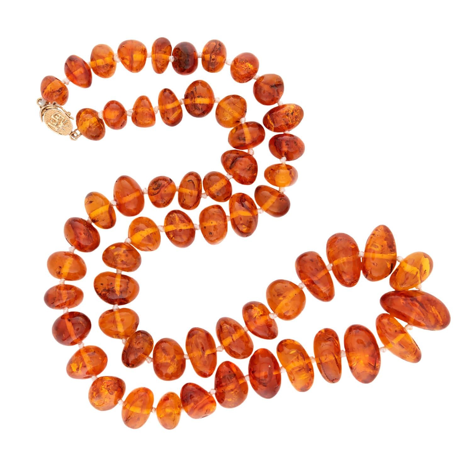 Vintage Gold-Filled Amber Bead Necklace 26.5"