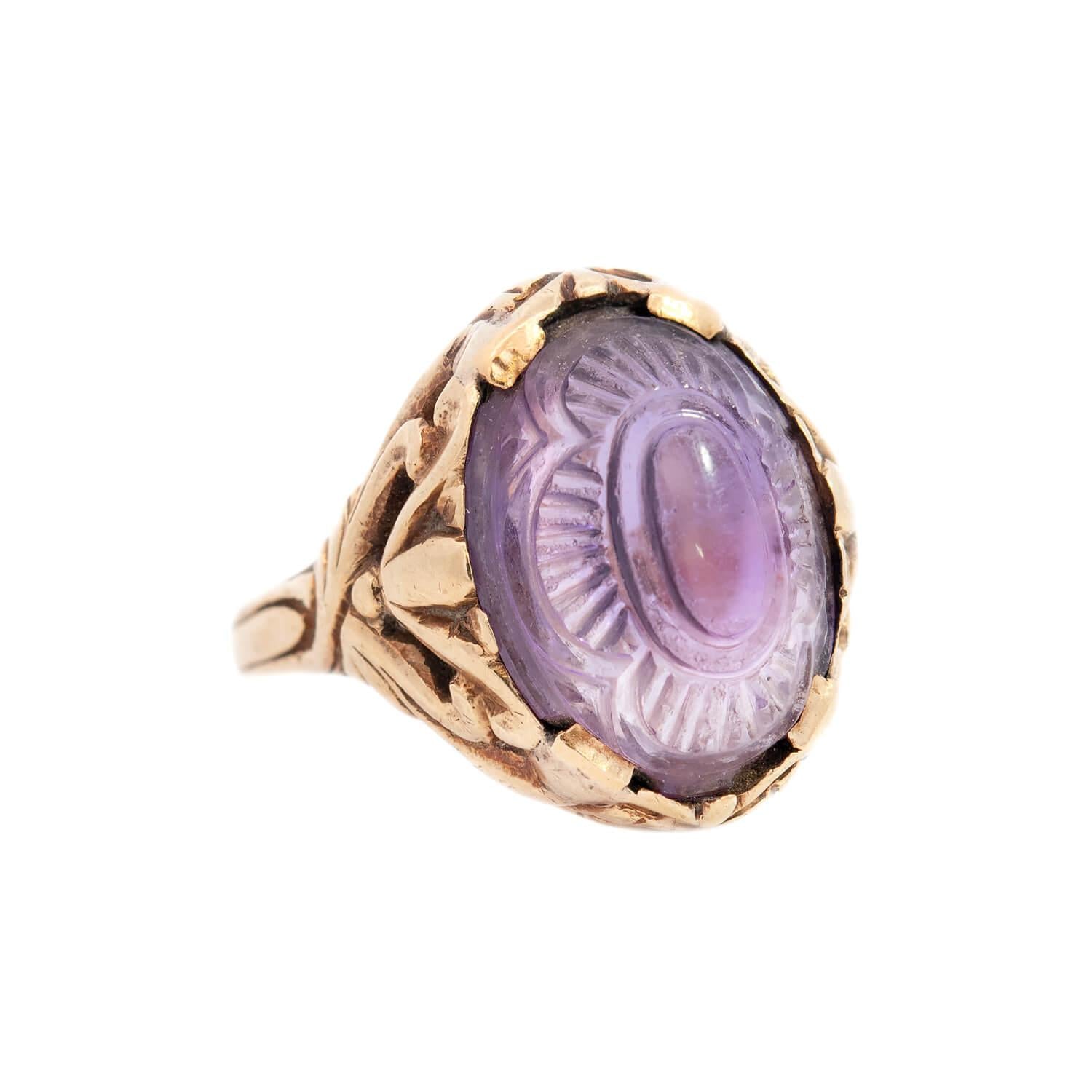 Art Nouveau 14k Amethyst Repousse Ring