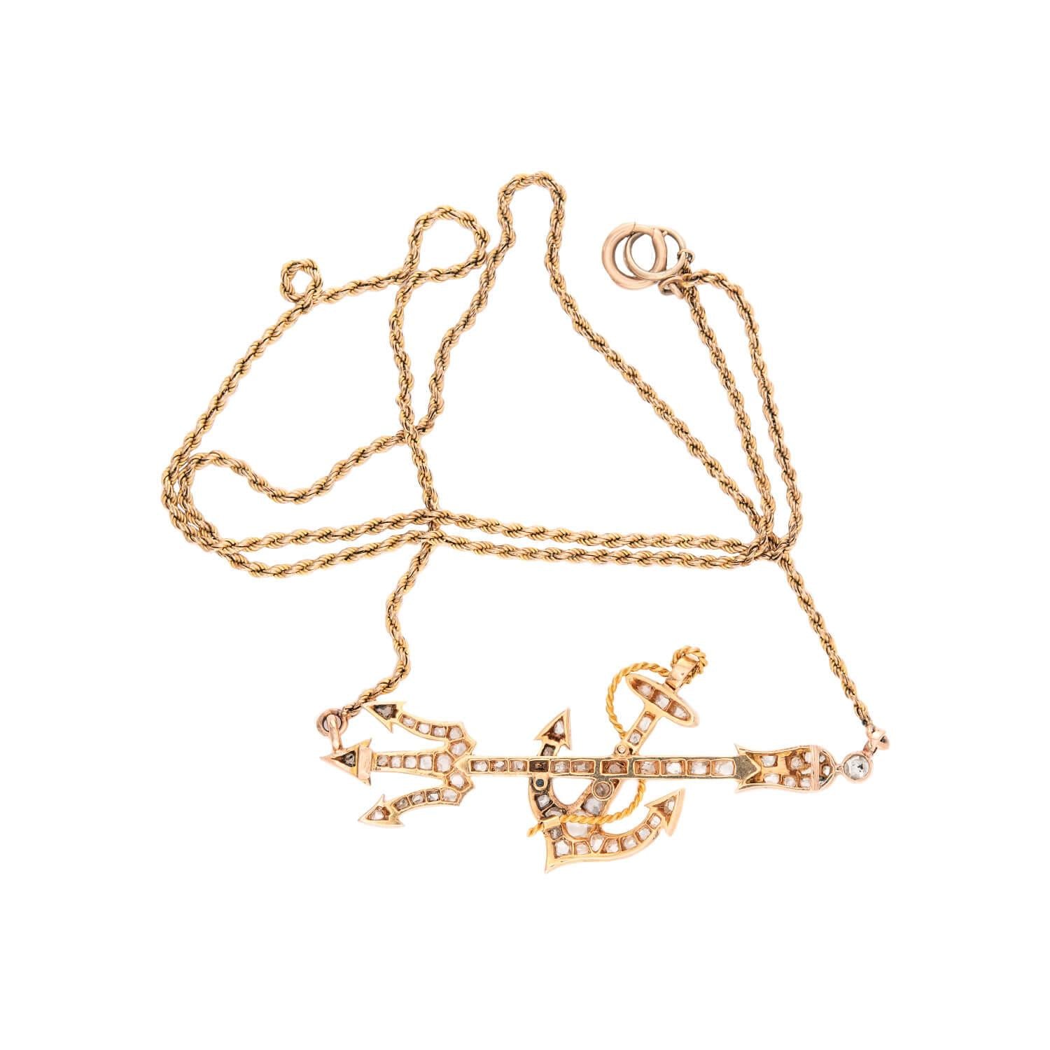 Victorian 18k Diamond Anchor and Trident Necklace