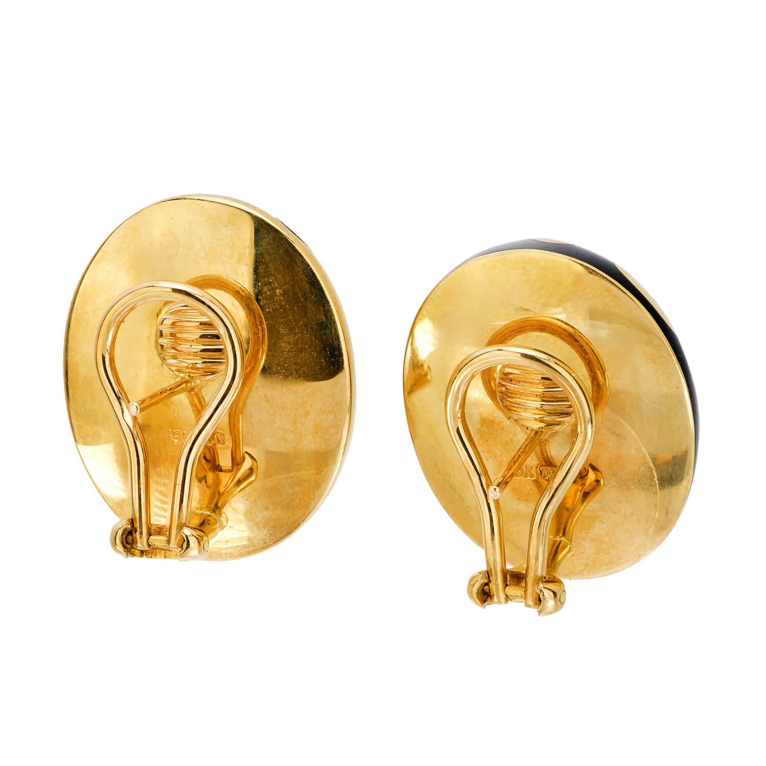 Estate 18k and Enamel Leopard Print Earrings