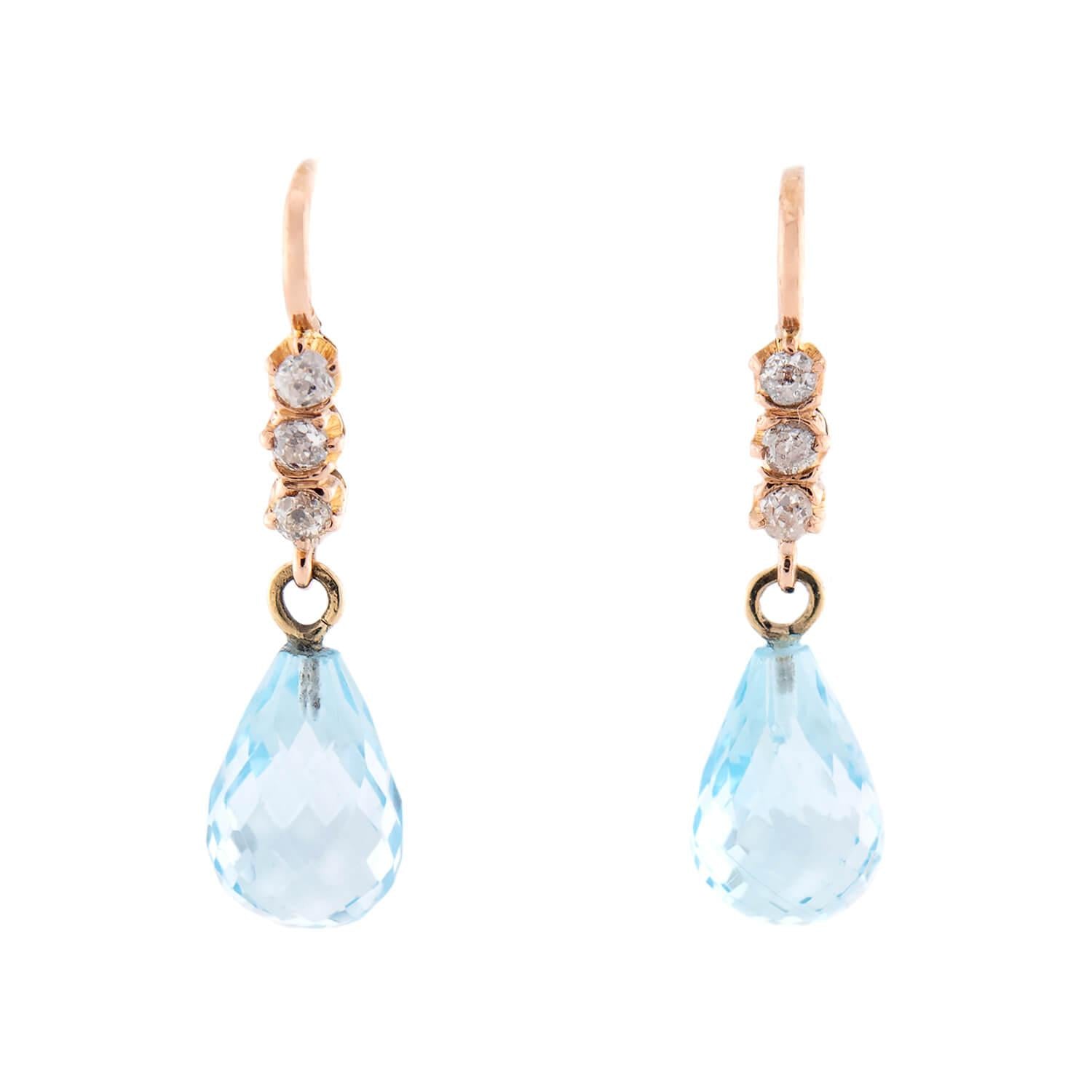 Victorian 14k Diamond & Aqua Dangle Earrings