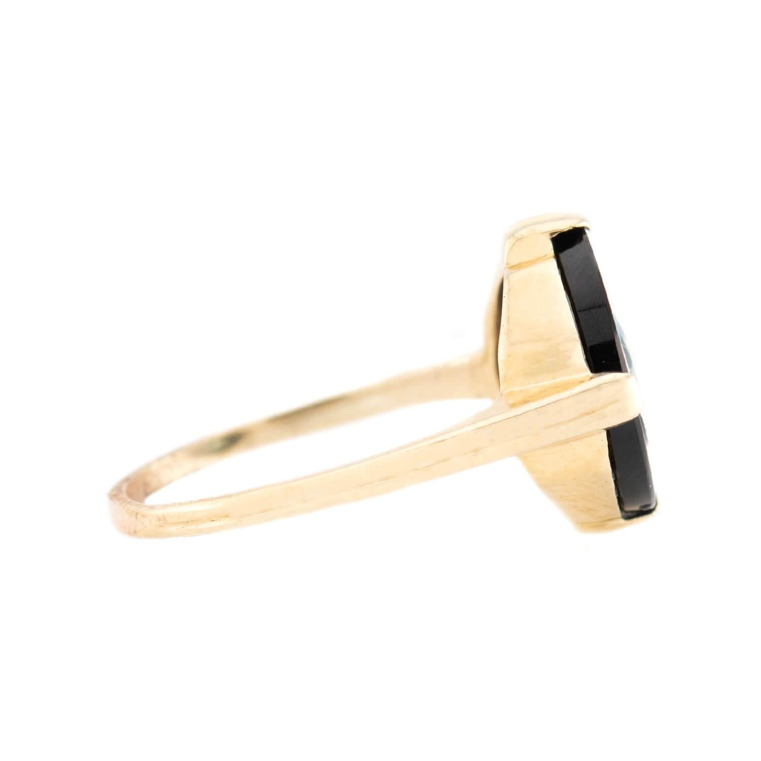 Art Deco 14k Onyx and Zircon Ring