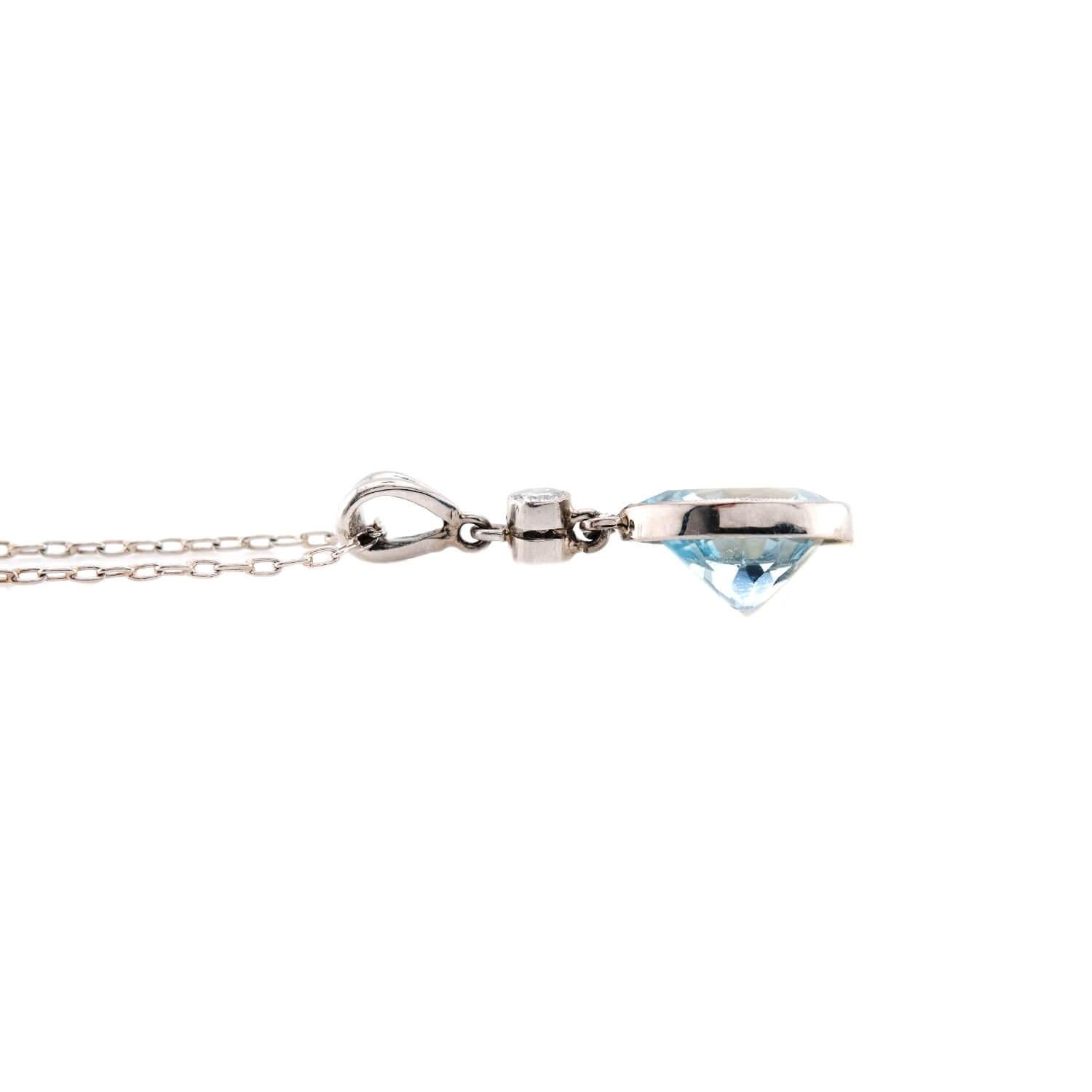 Estate 18k Aqua and Diamond Drop Necklace