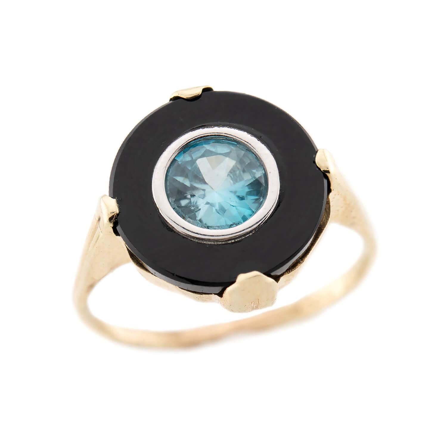 Art Deco 14k Onyx and Zircon Ring