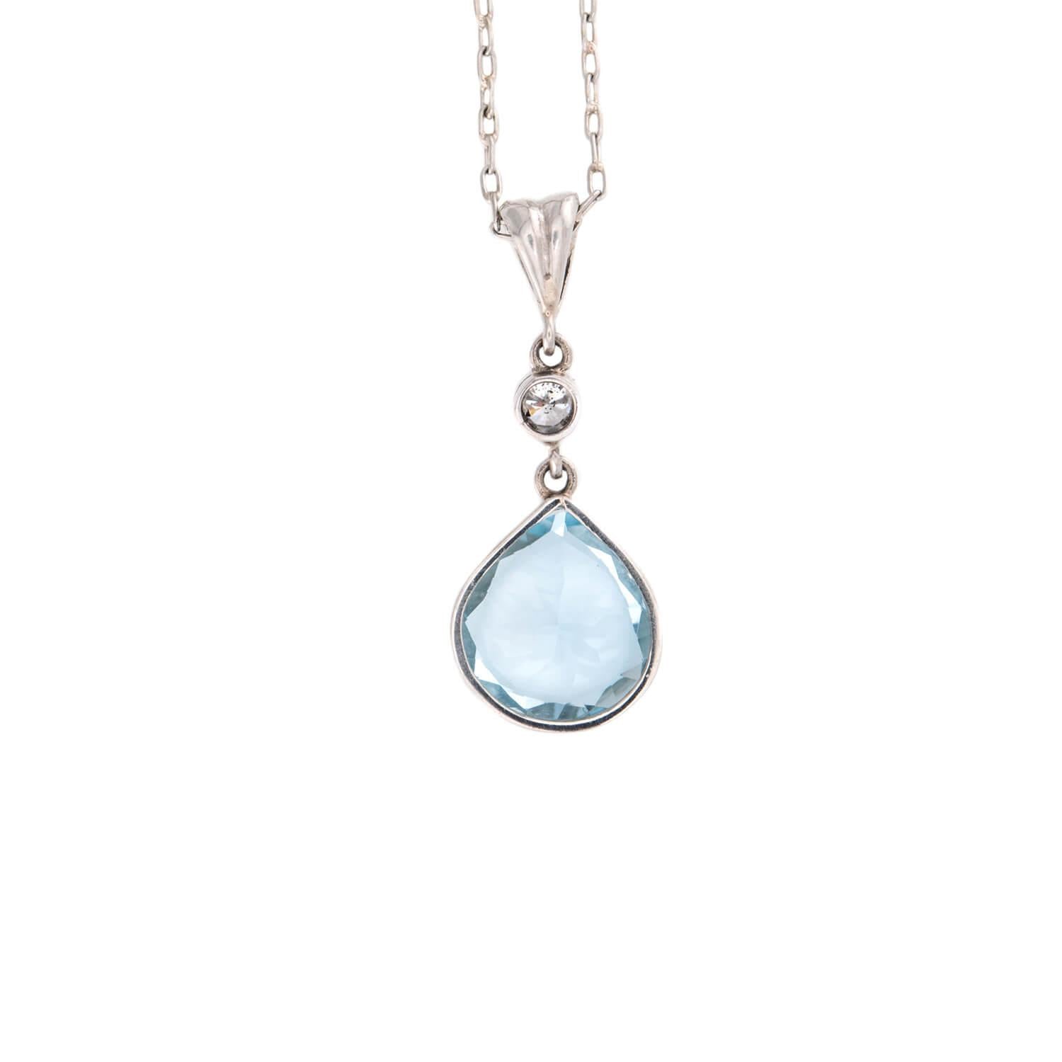 Estate 18k Aqua and Diamond Drop Necklace