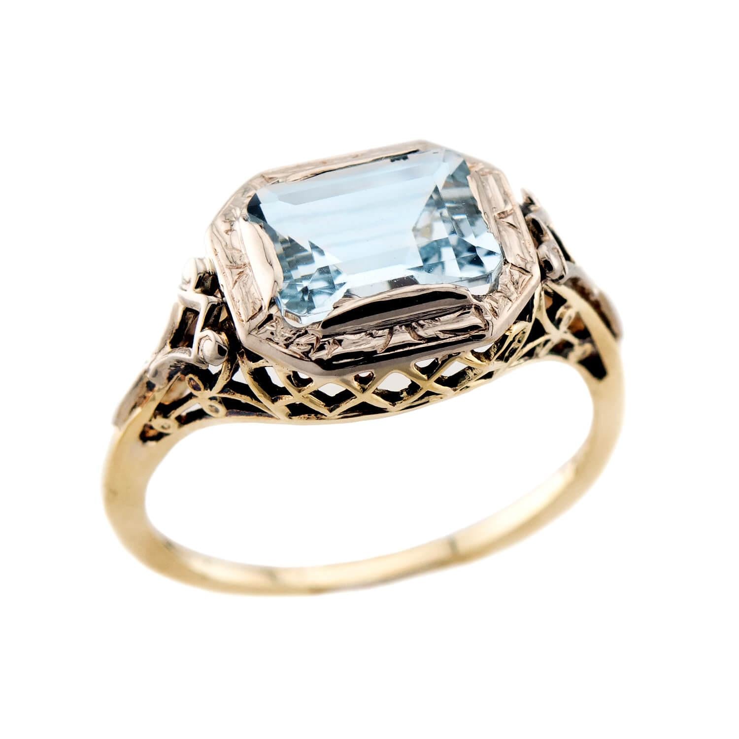 Art Deco 14k Aqua Ring