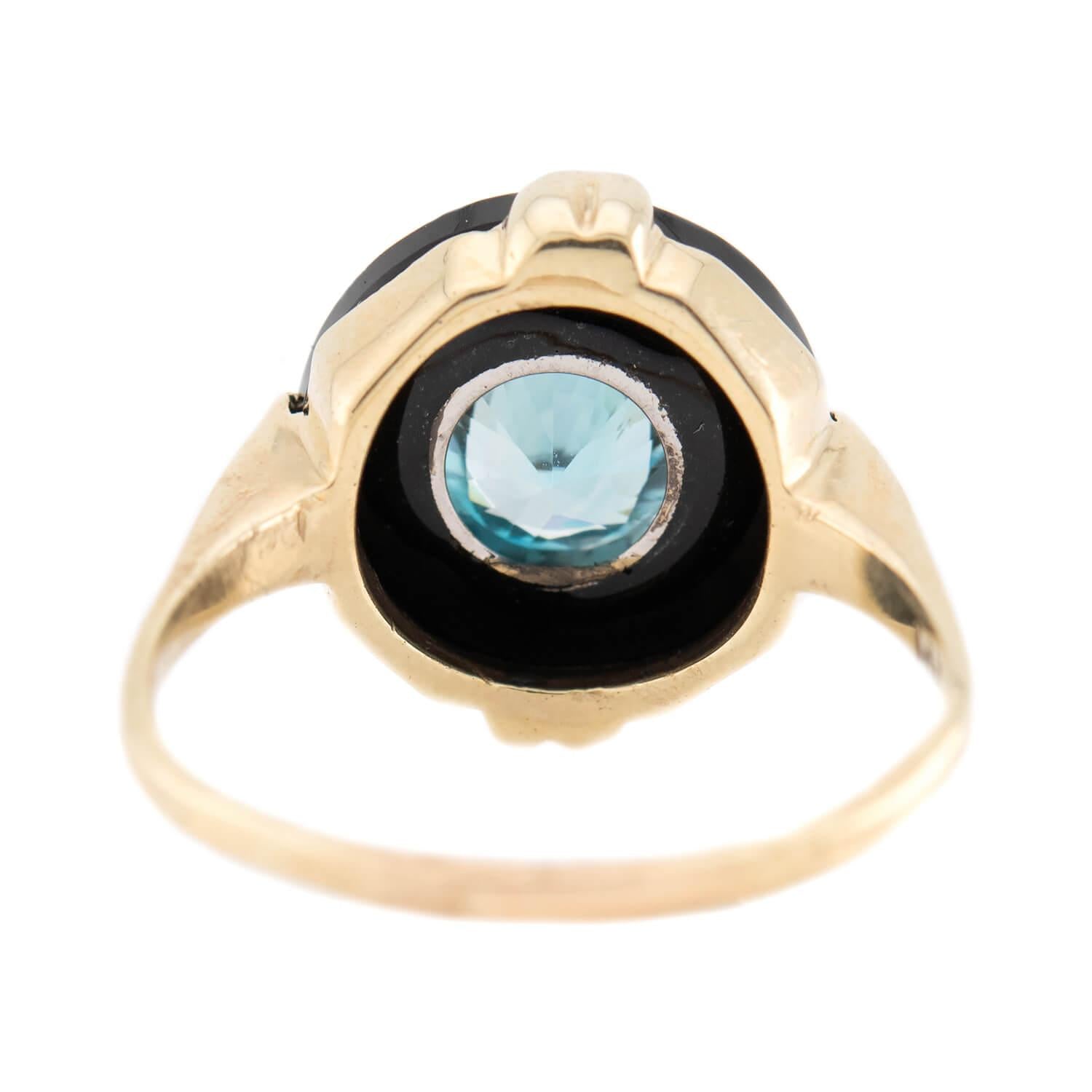Art Deco 14k Onyx and Zircon Ring