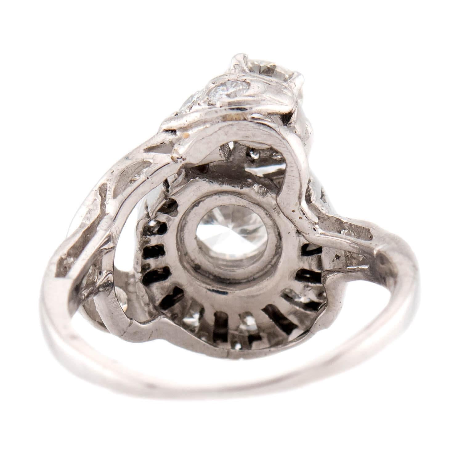 Late Deco  Platinum Diamond Cluster Ring