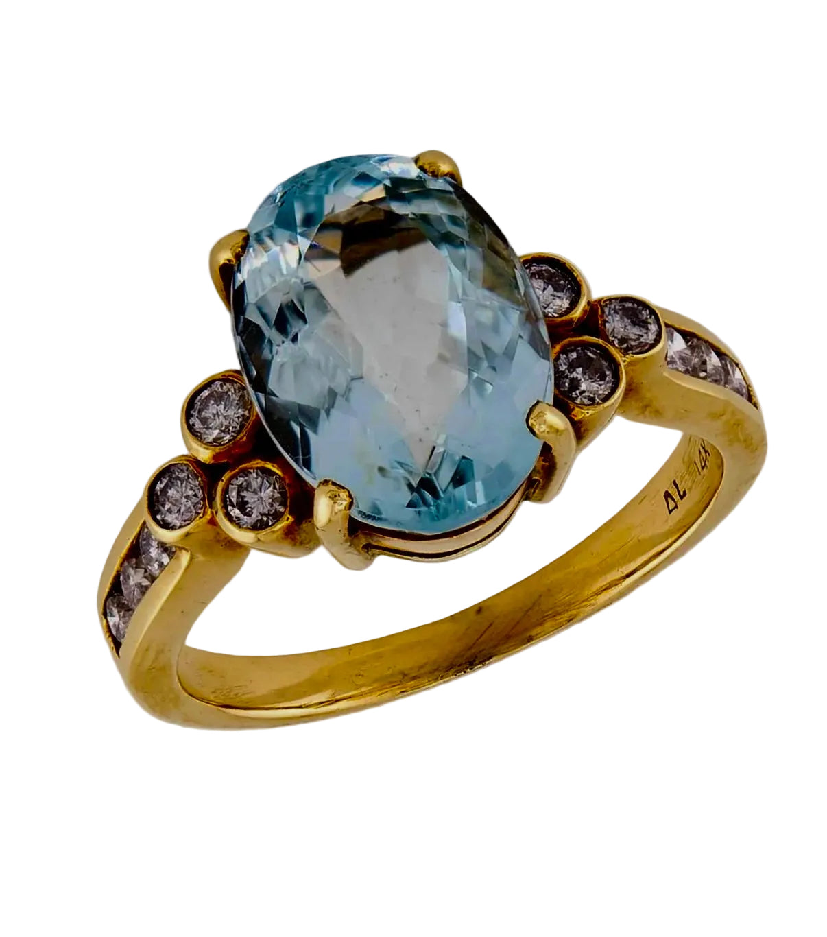 Estate 14k Aqua & Diamond Ring