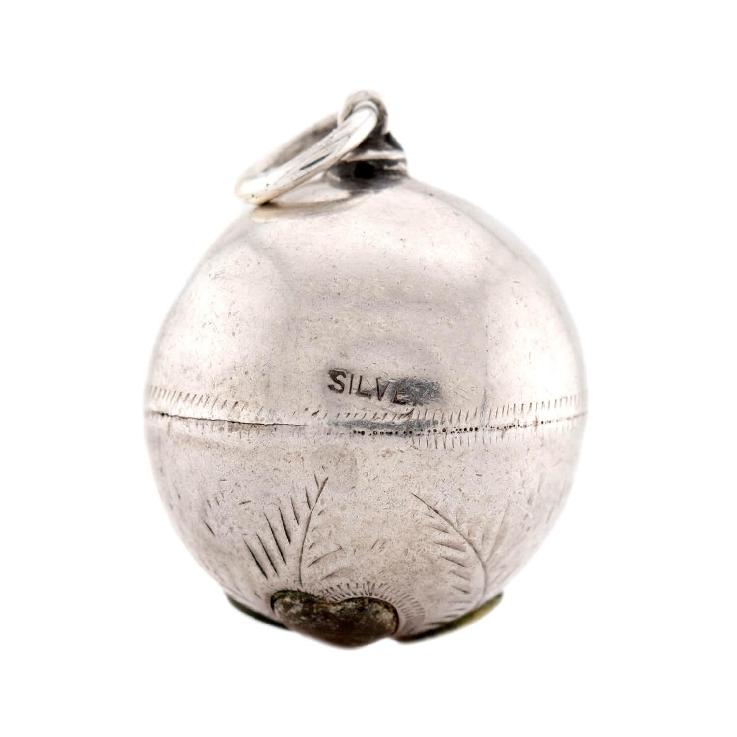 Victorian Sterling Silver Agate Clover-Motif Ball Pendant/Charm