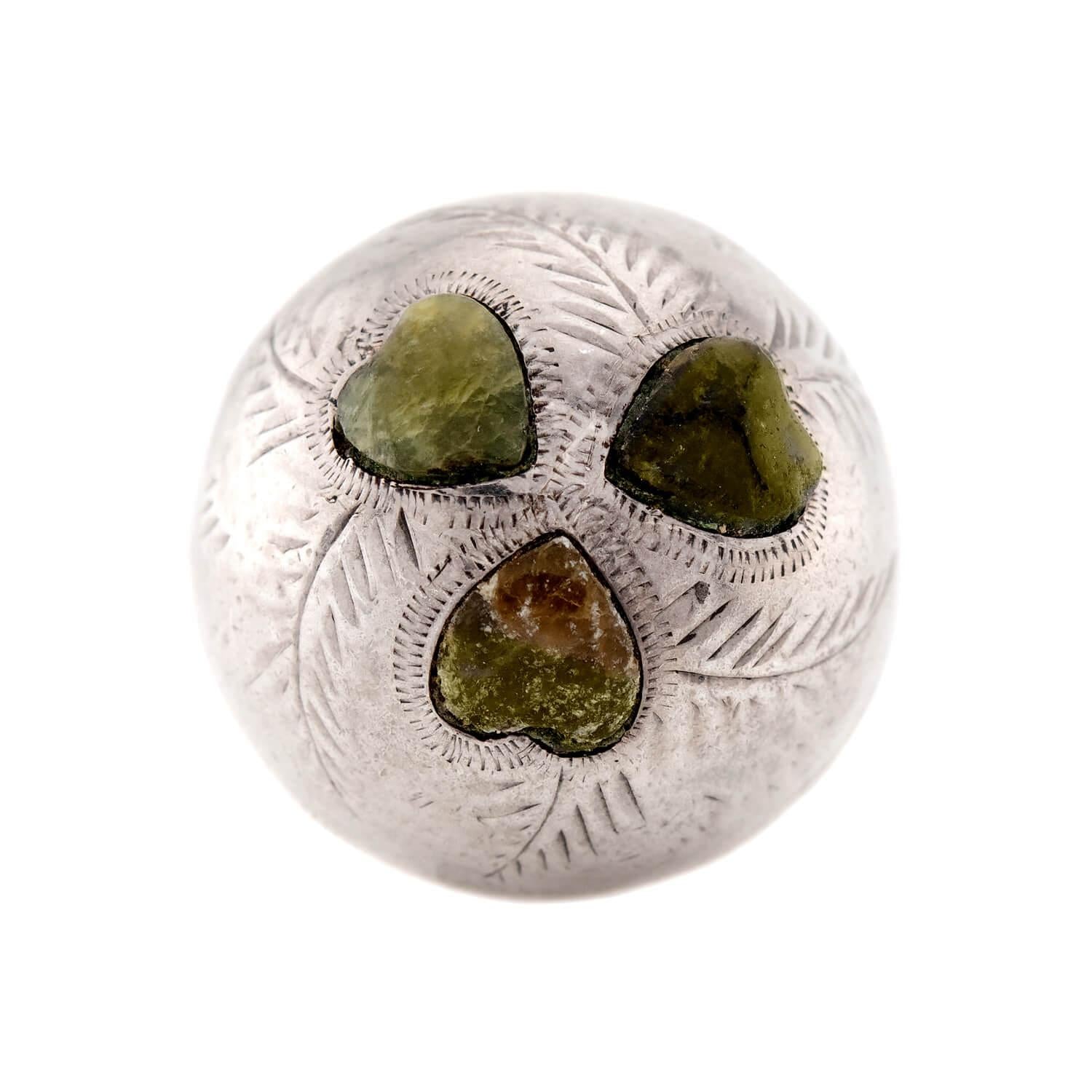 Victorian Sterling Silver Agate Clover-Motif Ball Pendant/Charm