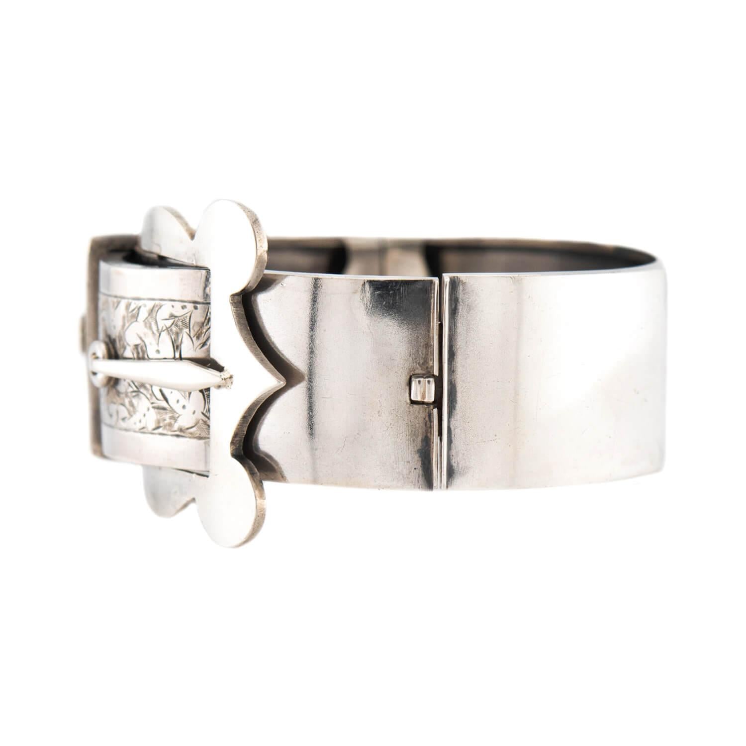 Victorian Sterling Silver Buckle Bangle Bracelet